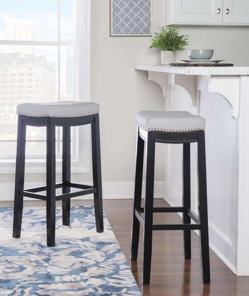 Claridge Backless Faux Leather Nailhead Saddle Barstool Gray - Linon