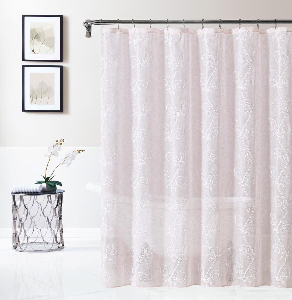 Dainty Home Stella 3D Floral Chenille Embroidered Linen Textured Shower Curtain - Blush