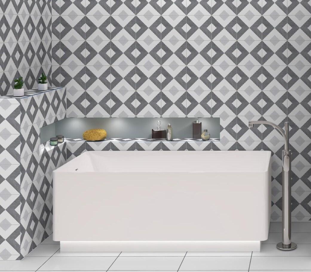 Luv Ahava Grey 8-in Encaustic Matte Porcelain Wall & Floor Tile