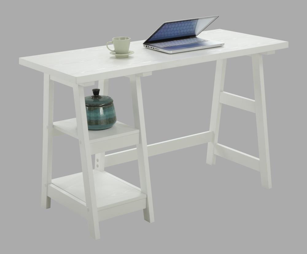 Convenience Concepts Designs2Go 29.25" Tall Trestle Desk with Shelves, White