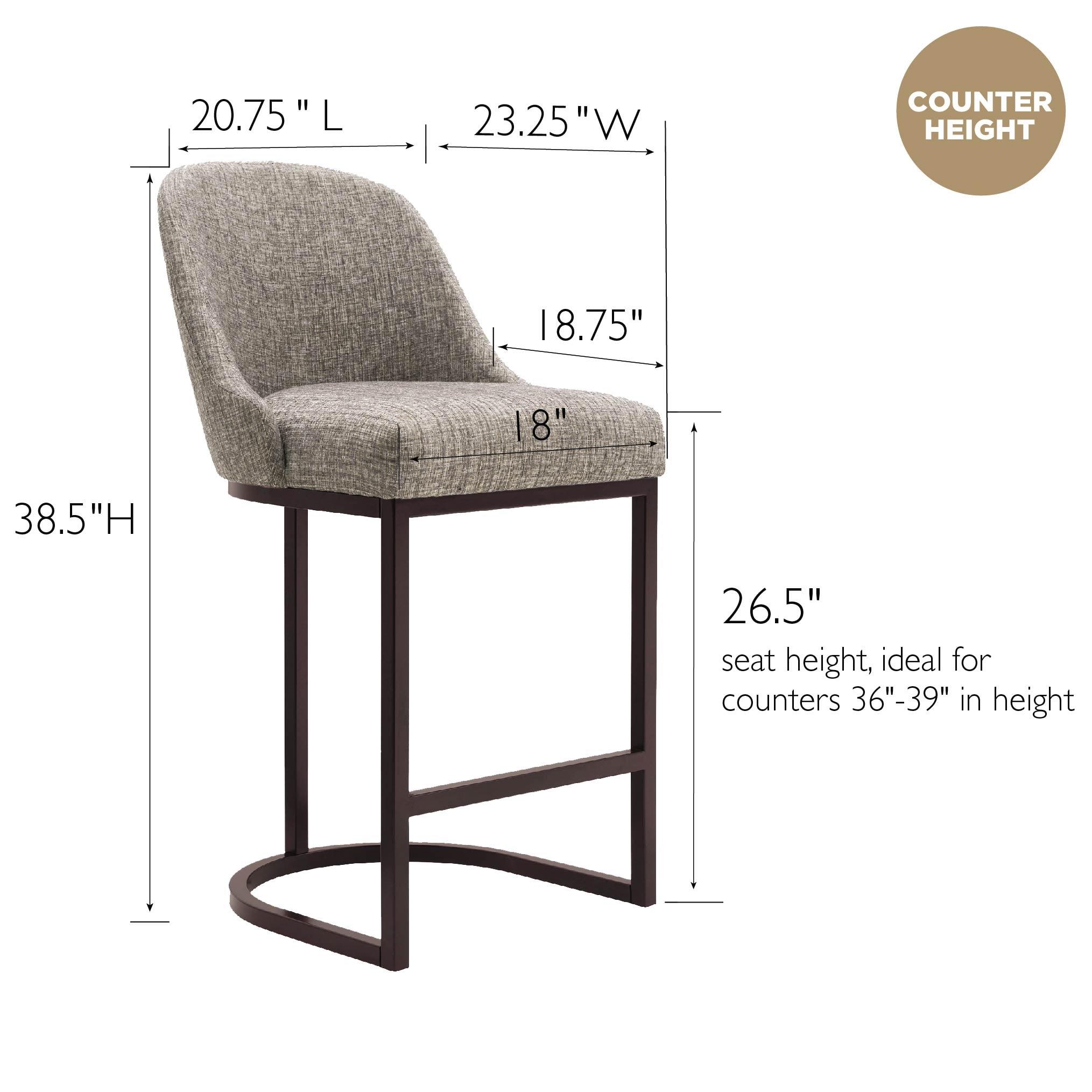 Leick Home Set of 2 Barrelback Counter Height Barstool with Metal Base Espresso/Gray Linen: Upholstered, Steel Legs, Modern Style