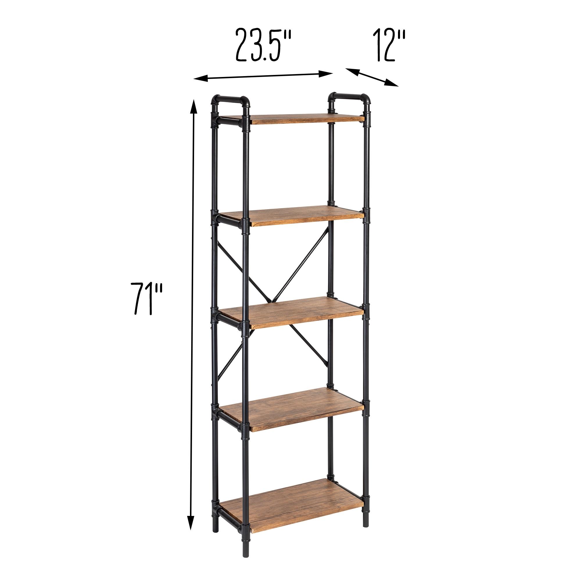 Honey-Can-Do Steel and MDF 5-Tier Industrial Bookcase, Rustic/Black