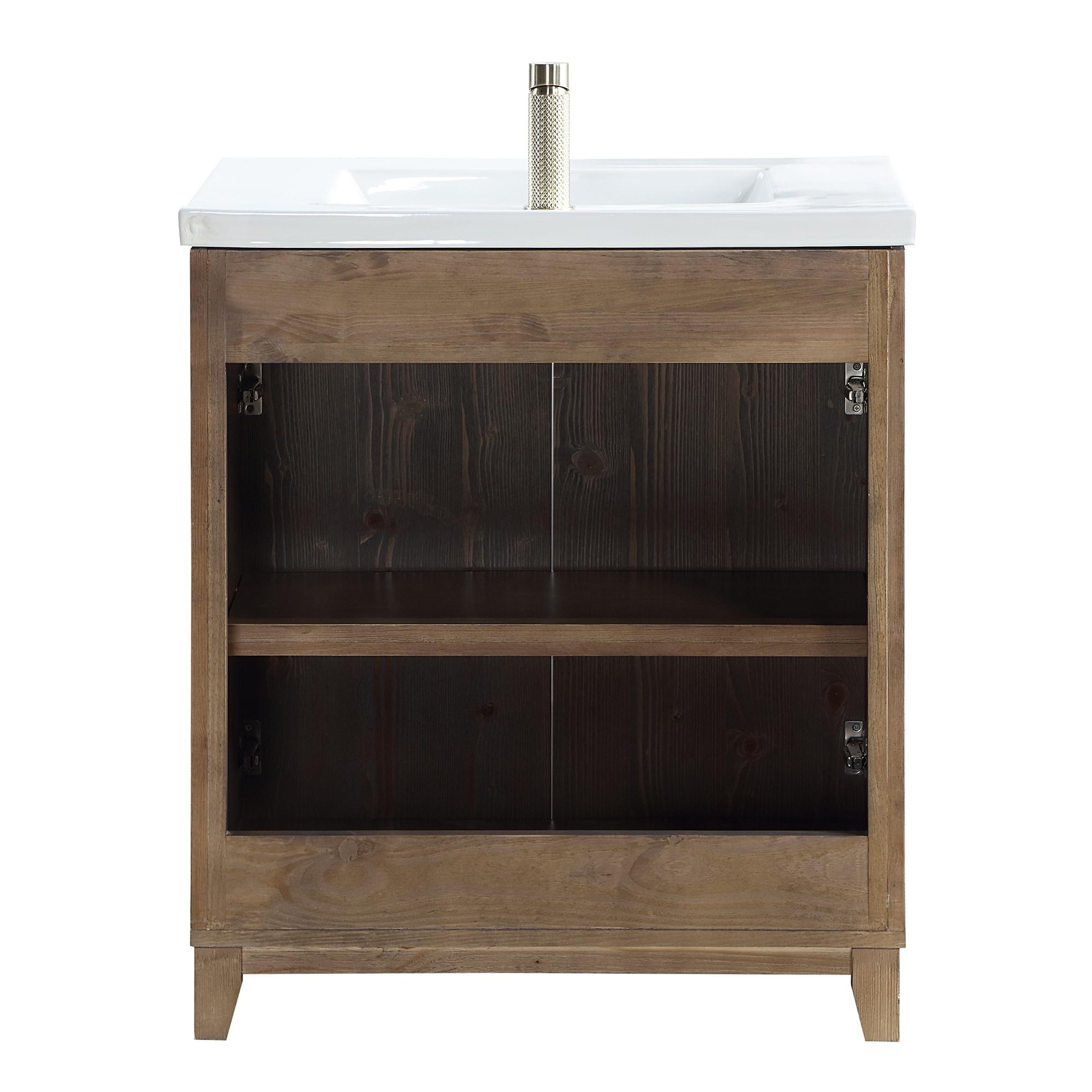 Palos 30" Single Bath Vanity in Spruce Antique Brown with White Ceramic Basin