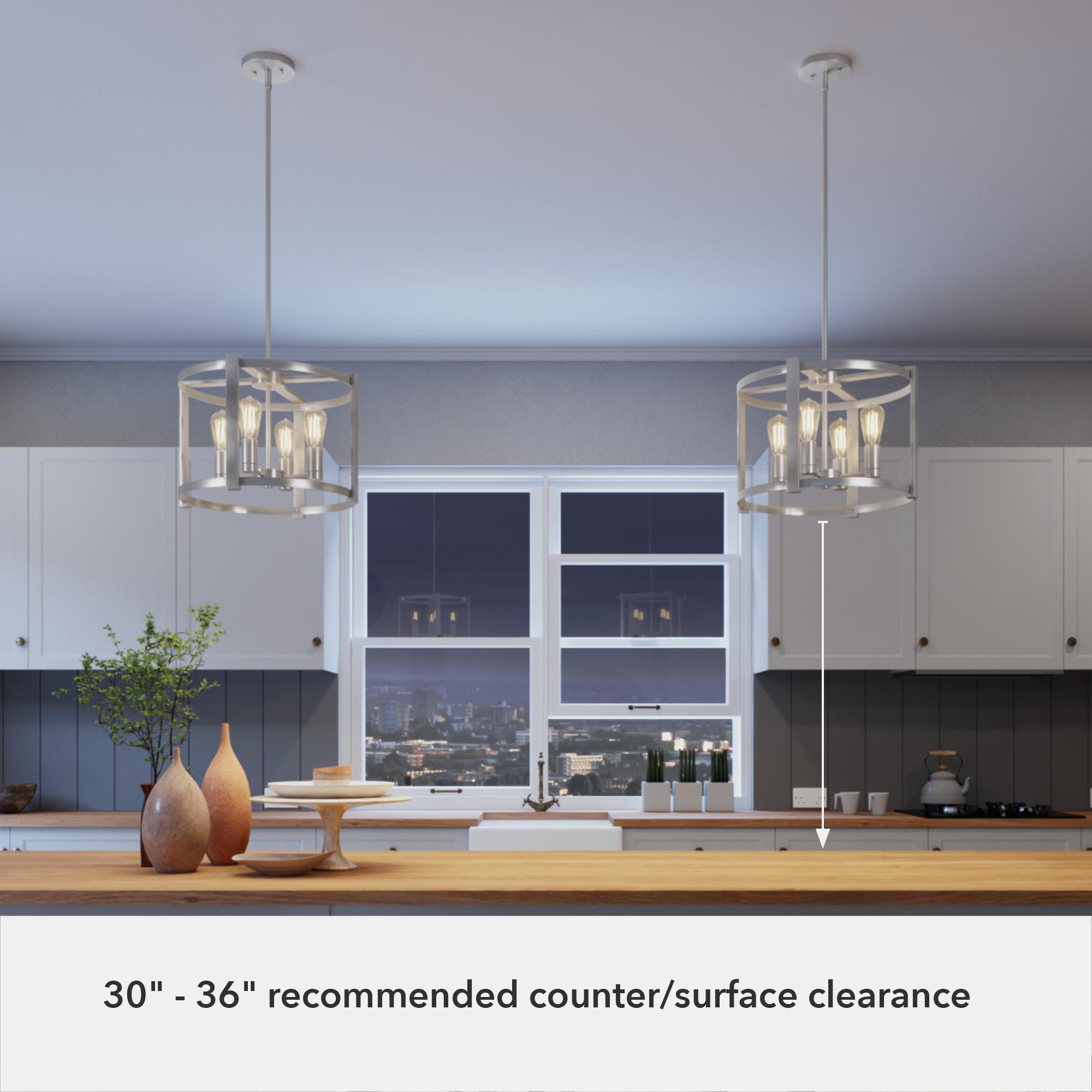 Hunter - Astwood 4-light Brushed Nickel, Medium Size Chandelier, Dimmable, Caged Style, Drum Shaped, for Bedrooms, Kitchens, Dining, Living Rooms - 19134