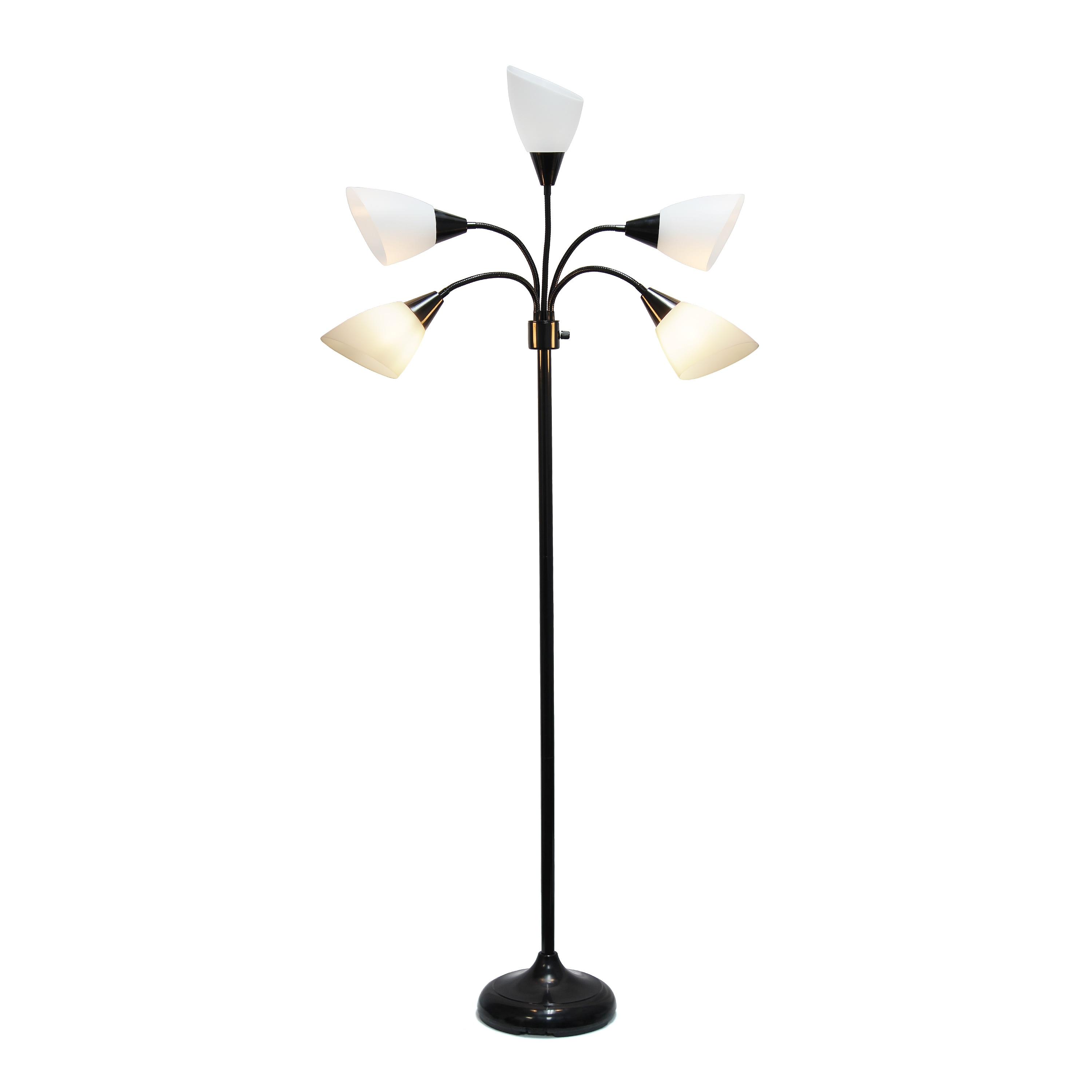 67" Contemporary Multi 5-Head Adjustable Gooseneck Floor Lamp Black - Simple Designs