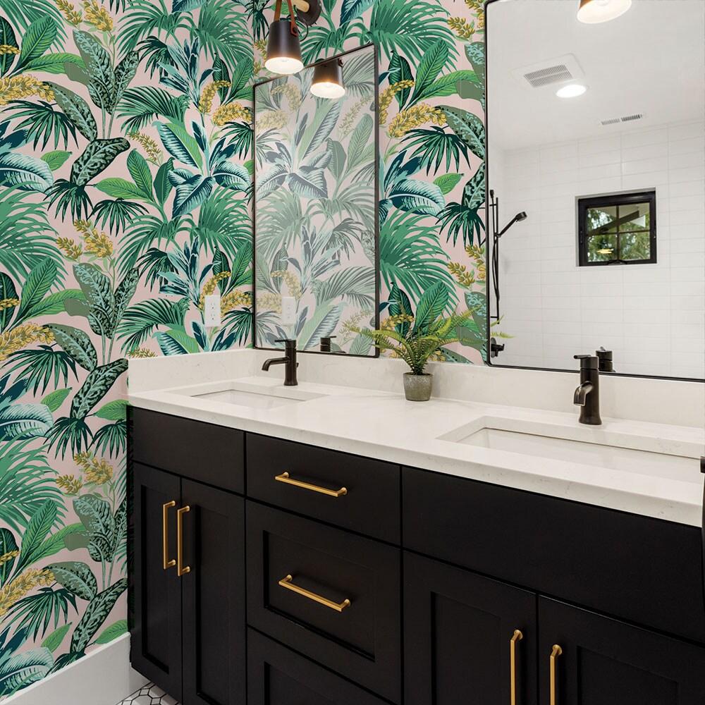 Tempaper Havana Palm Botanical Pink Tropical Peel and Stick Wallpaper, 20.5" x 16.5'