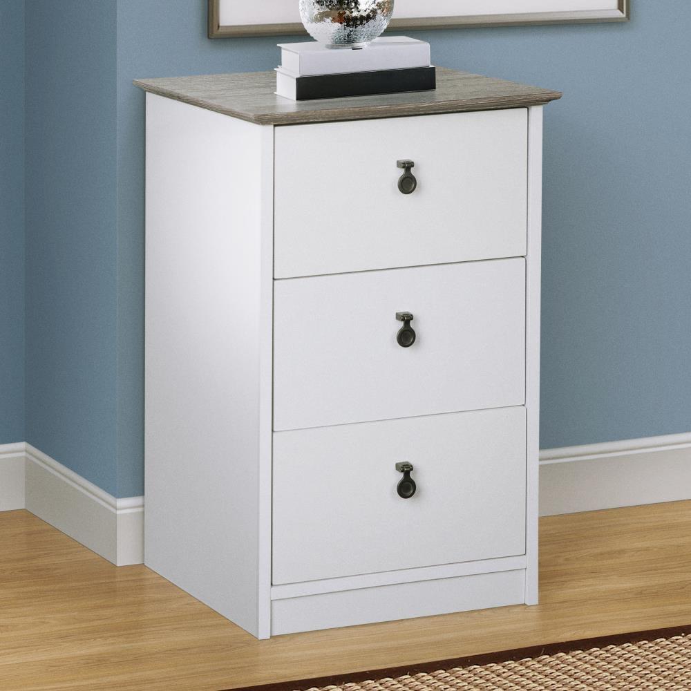 Saint Birch Finley 3-Drawer Cabinet, Gray Oak, White
