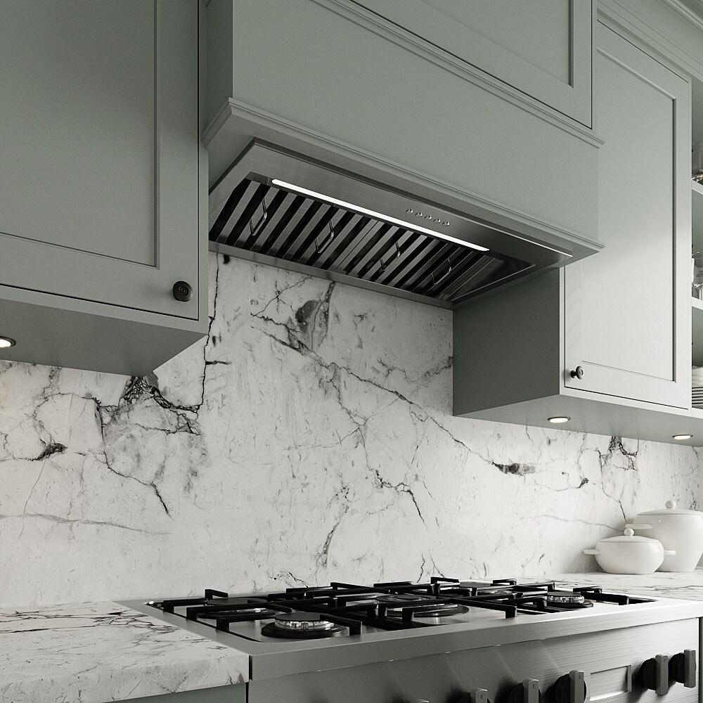 Streamline Bath Streamline 28 In. T-4267-1-CL Belsito Convertible Insert 350 CFM Range Hood In Brushed Stainless Steel With Baffle Filters, Electronic Button Control, LED Light T-4267-1-CL