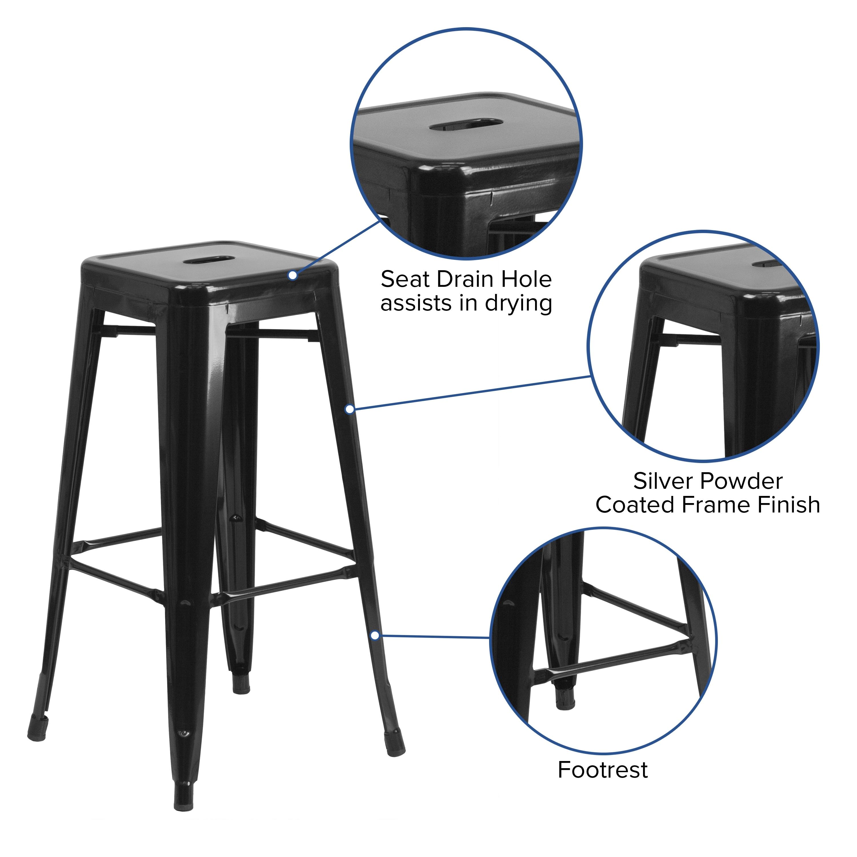 Flash Furniture Commercial Grade 30" High Backless Black Metal Indoor-Outdoor Barstool with Square Seat