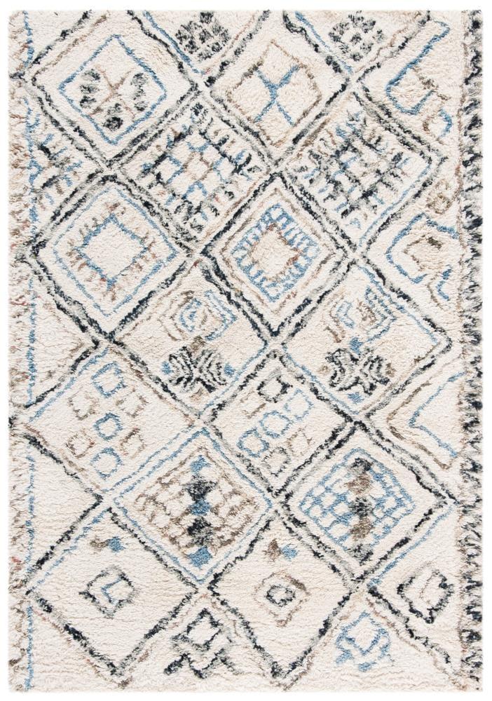 SAFAVIEH Casablanca Jake Geometric Moroccan Wool Shag Area Rug, Black/Ivory, 4' x 6'
