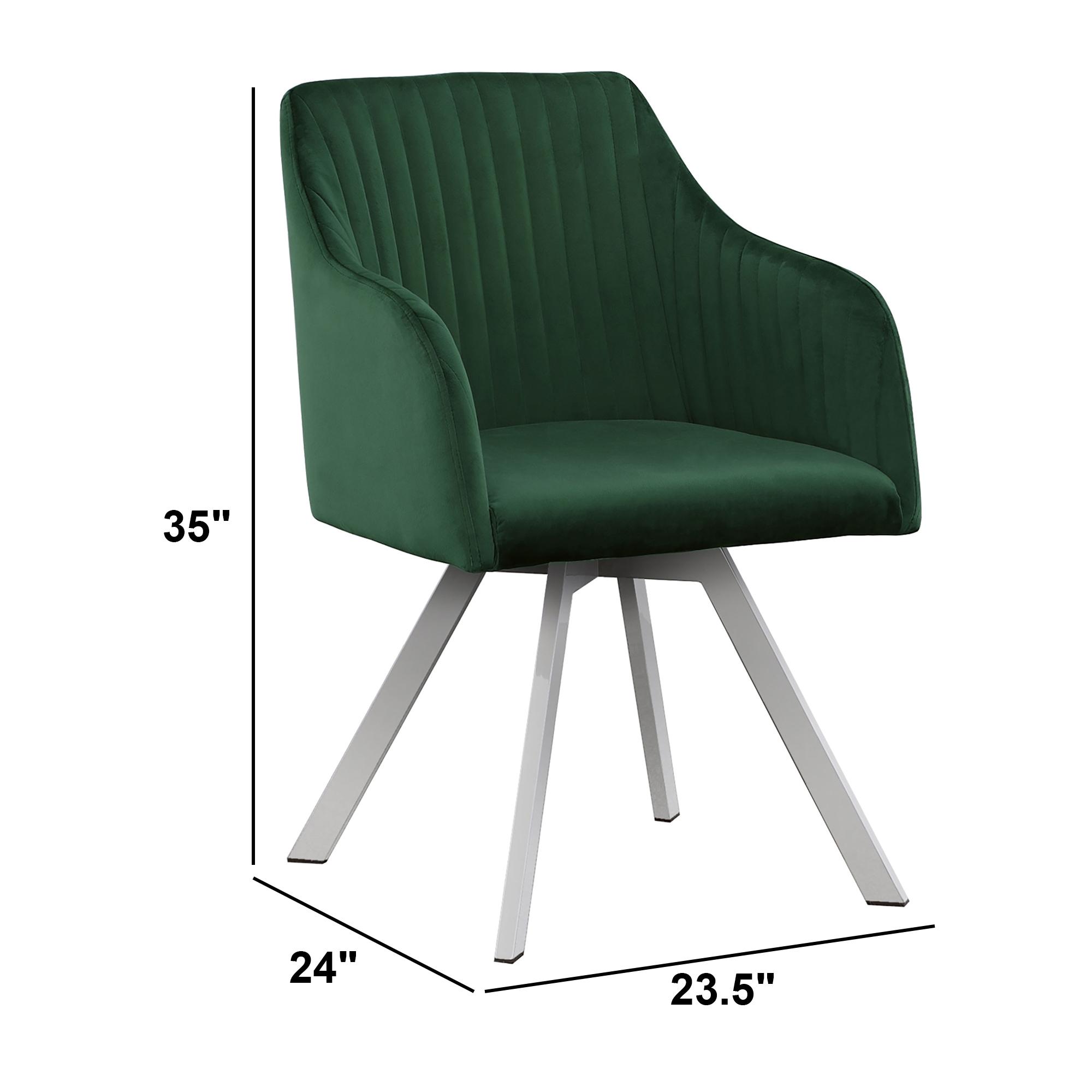 Benjara Metal Swivel Dining Chair with Channel Tufted Seat, Green