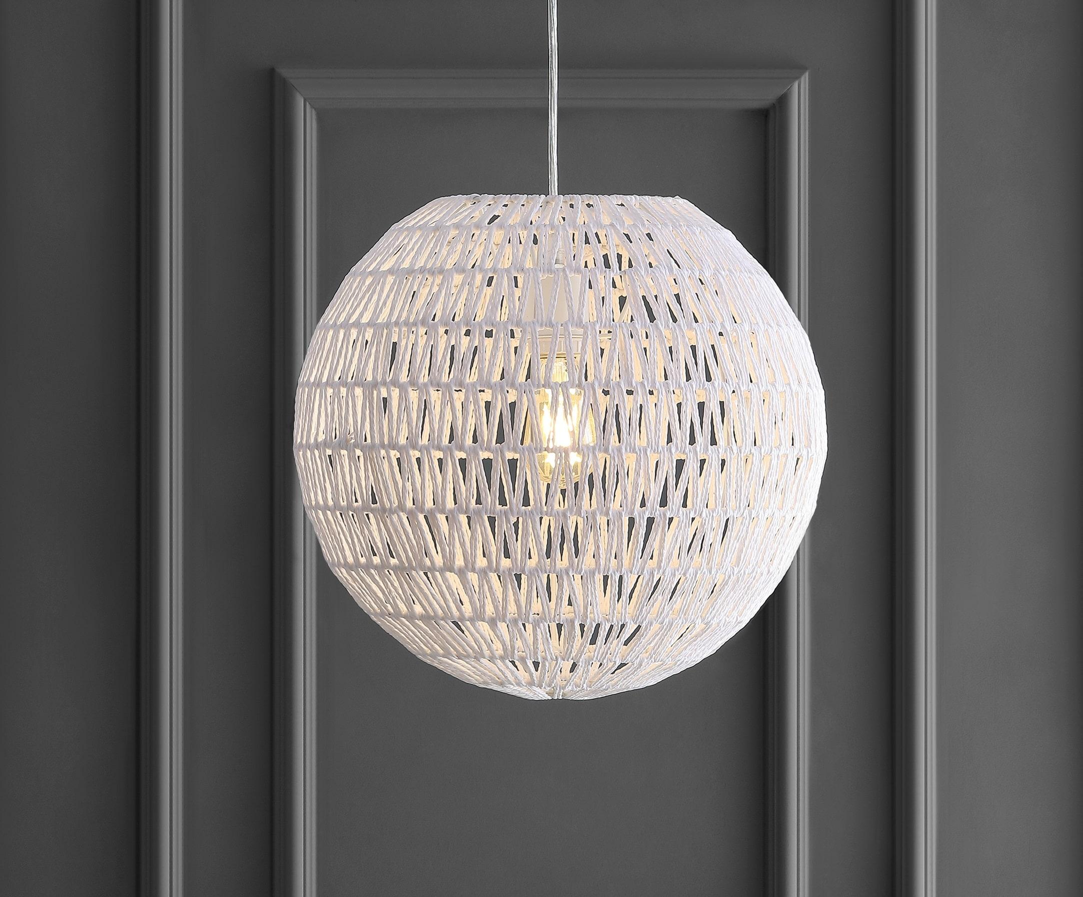 Luna 15.75" 1-Light Bohemian Modern Woven Rattan/Iron LED Pendant, White