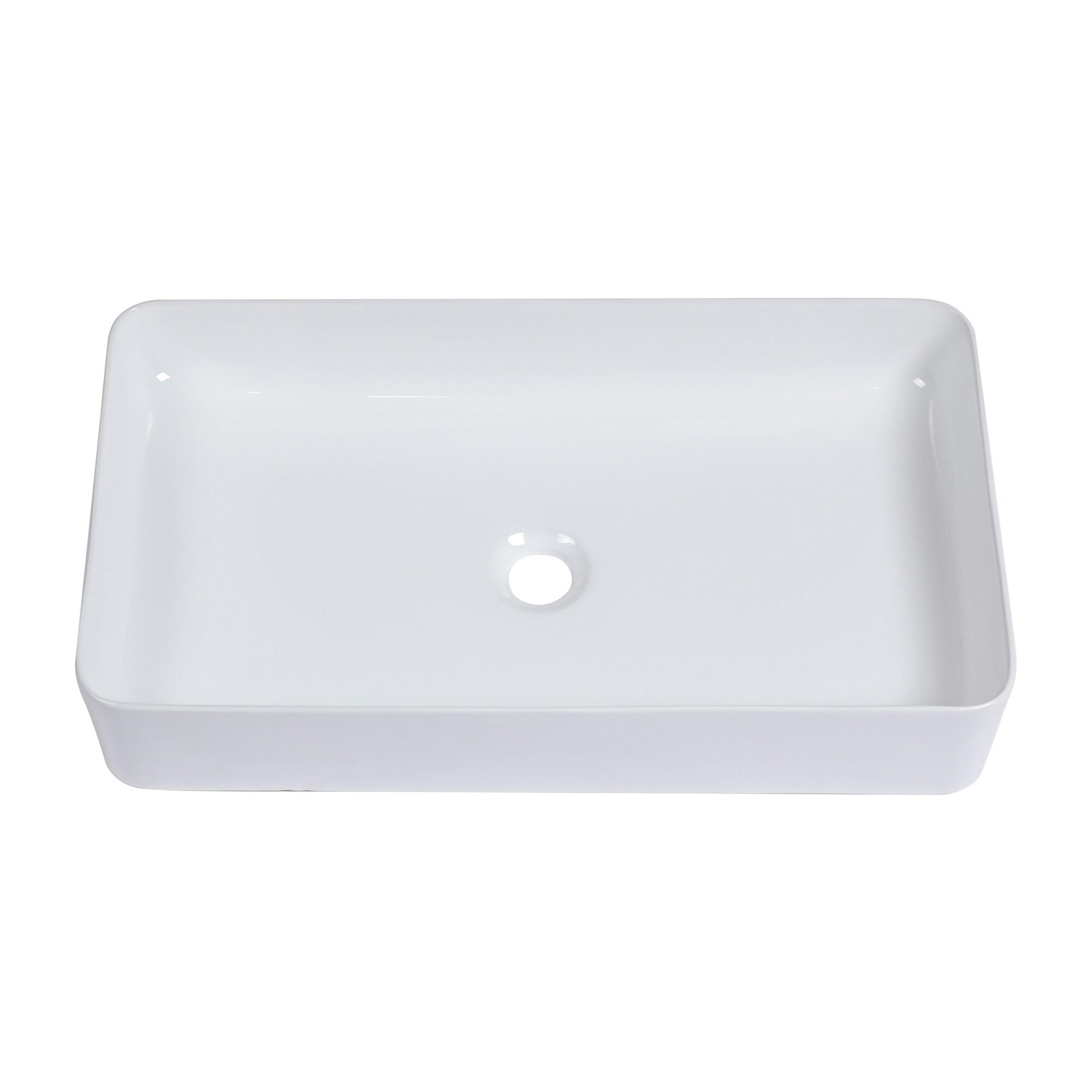 Vessel Sink Rectangle - Mocoloo 24"x14" Bathroom Sink Rectangular Above Counter White Porcelain Ceramic Bathroom Vessel Vanity Sink Art Basin