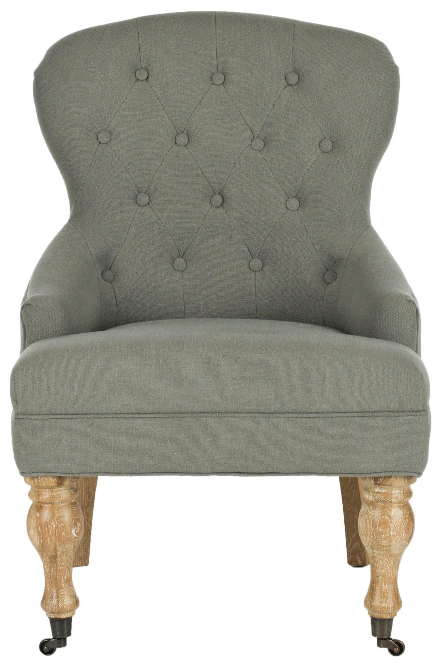 Petite Granite Grey Linen Upholstered Arm Chair with White Wash Birch Legs