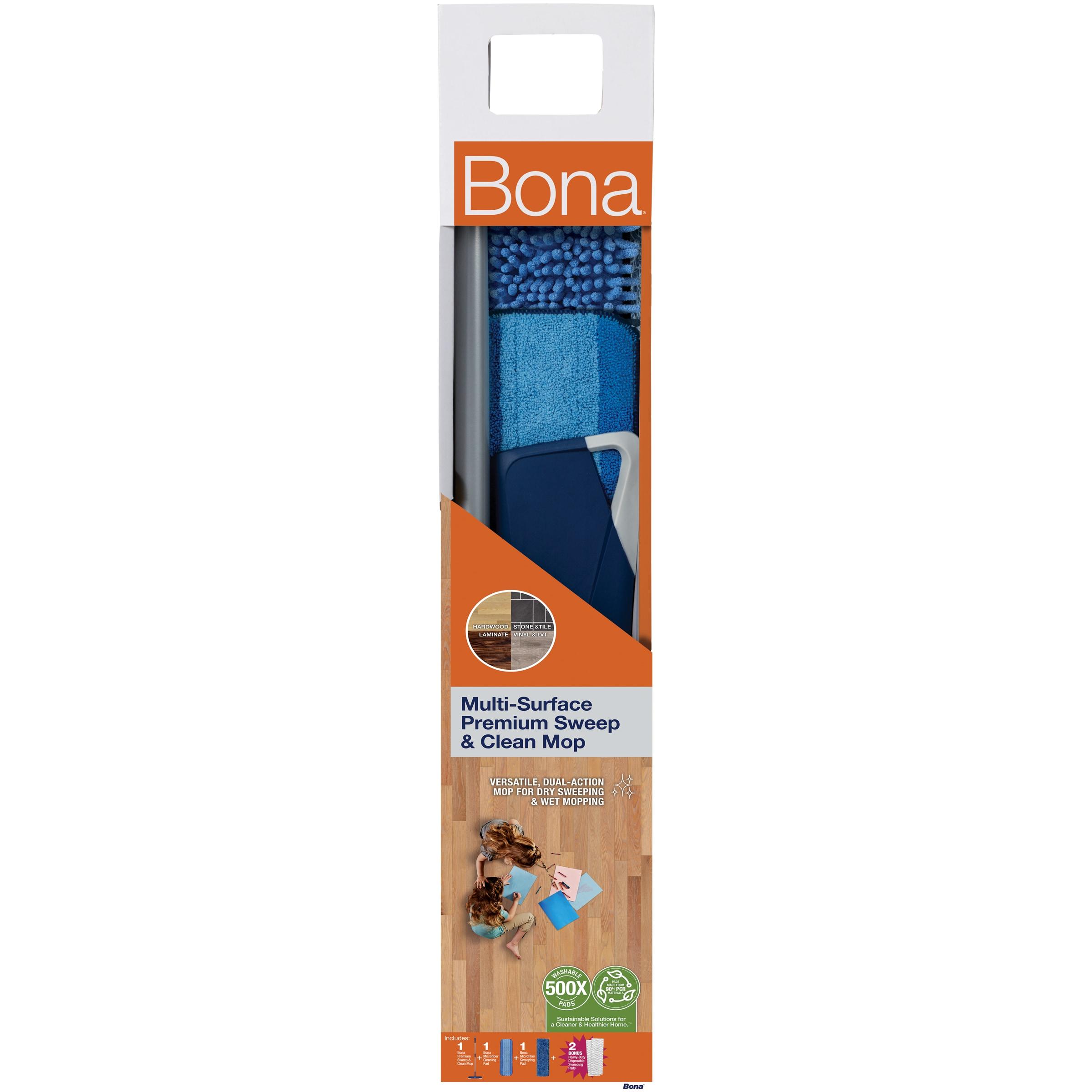 Bona Floor Mop Starter Kit - 2-in-1 Wet + Dry Floor Sweeping + Mopping - 1 Mop, 1 Reusable Sweeping Pad, 1 Reusable Mopping Pad