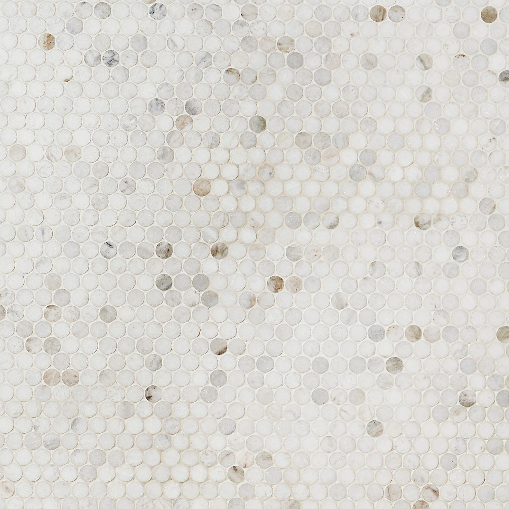 Polar White 11.53" x 12.4" Penny Round Polished Marble Mosaic Tile (0.97 Sq. Ft. / Sheet)