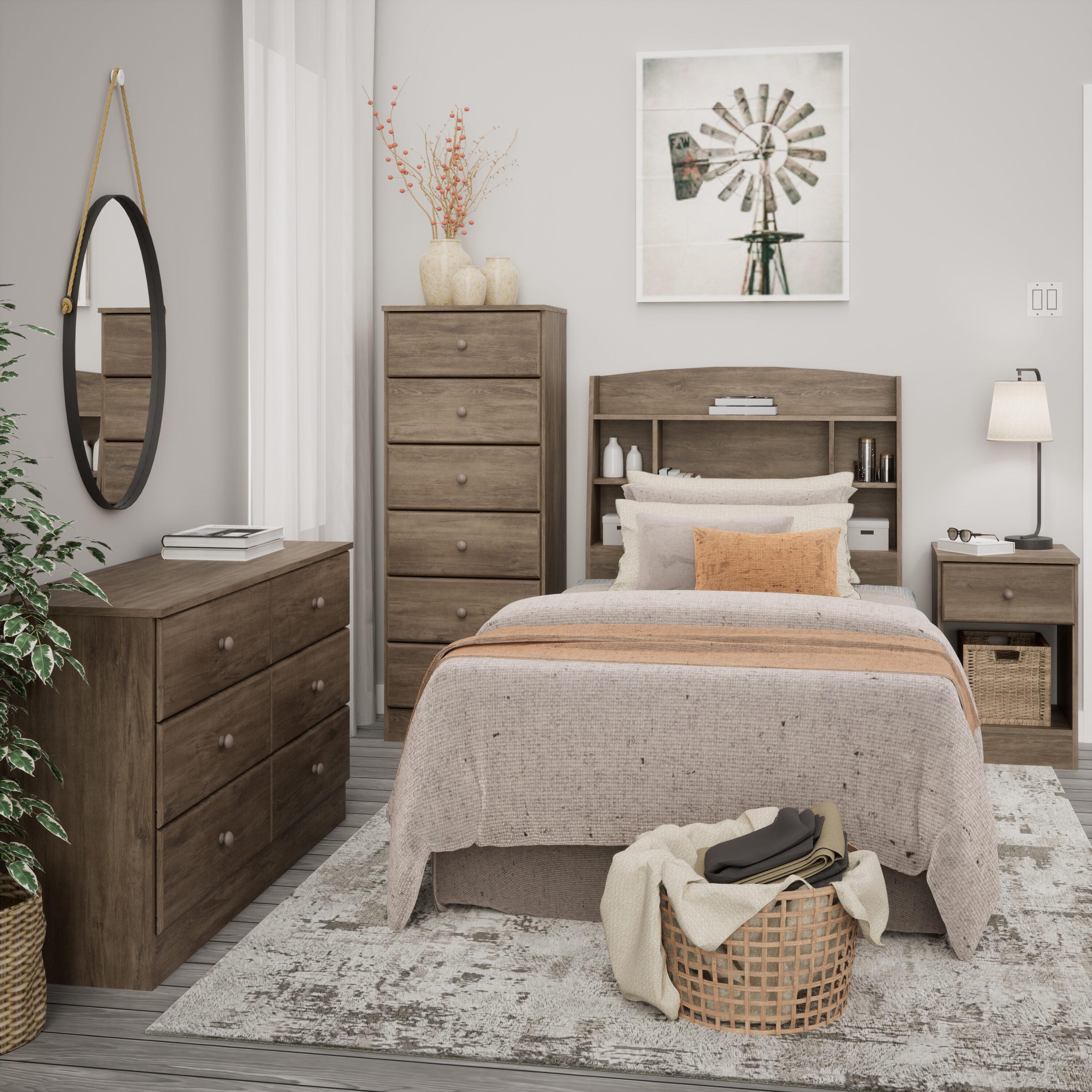 Astrid Drawer Nightstand Drifted Gray - Prepac: Open-Shelf Design, Solid Wood Knobs, Laminated Surface