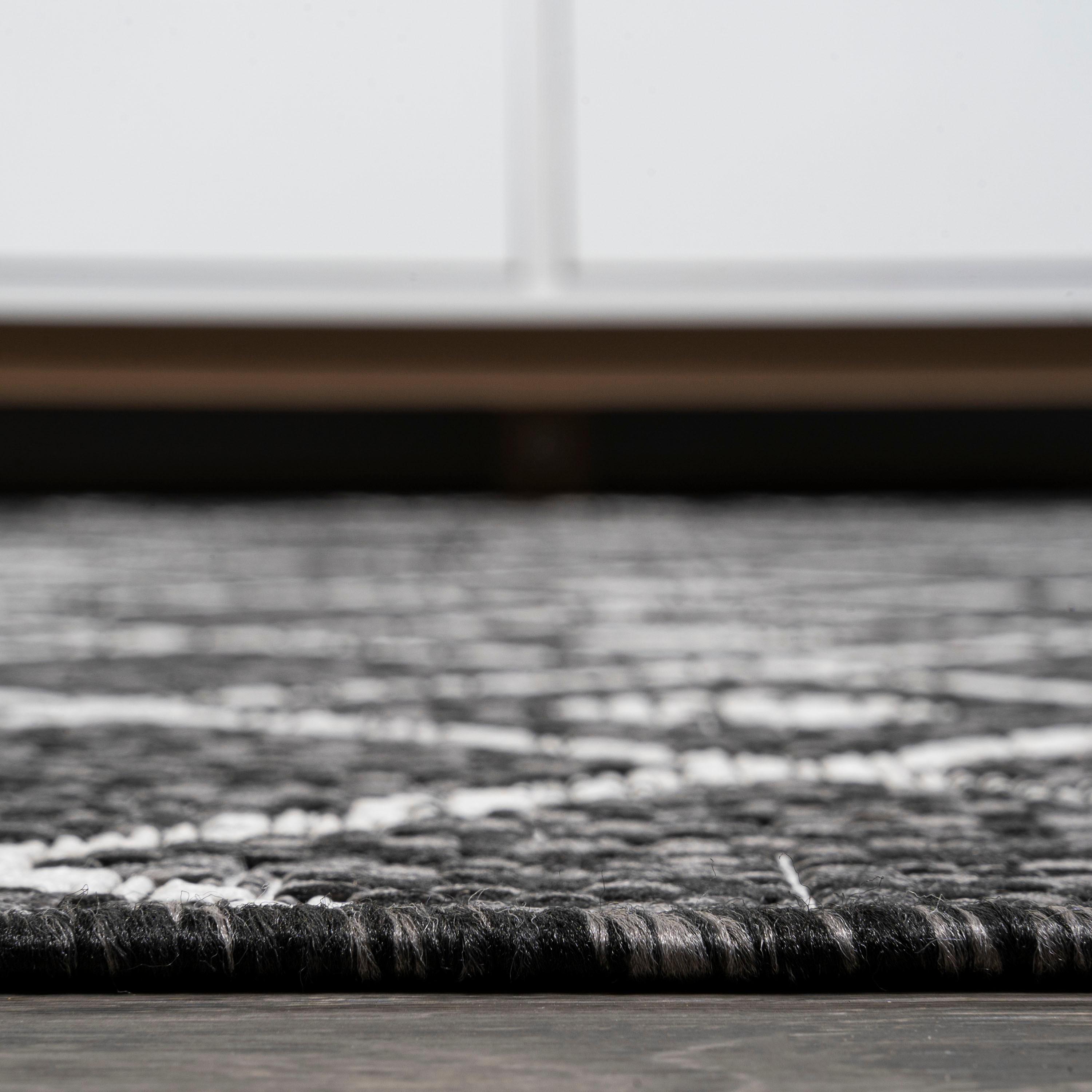 2'x10' Nokat Modern Bohemian Styled Indoor/Outdoor Runner Rug, Black/Ivory - JONATHAN Y