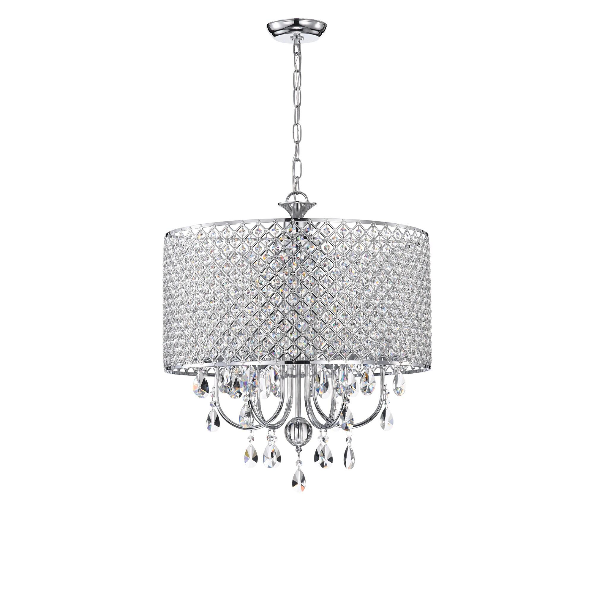 EDVIVI LIGHTING Round Beaded Drum Chandelier with Hanging Crystals Chrome 6 22" Gold