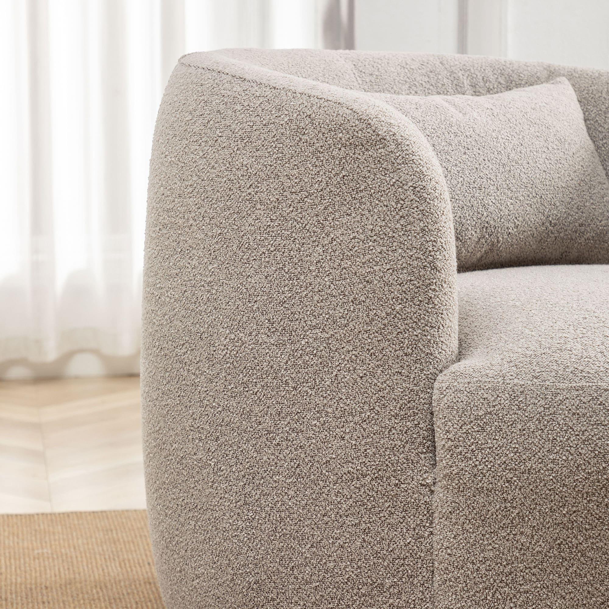 Boucle Upholstered Swivel Armchair Taupe - Kinwell: Pine Frame, 360° Metal Base, 300 lbs Capacity