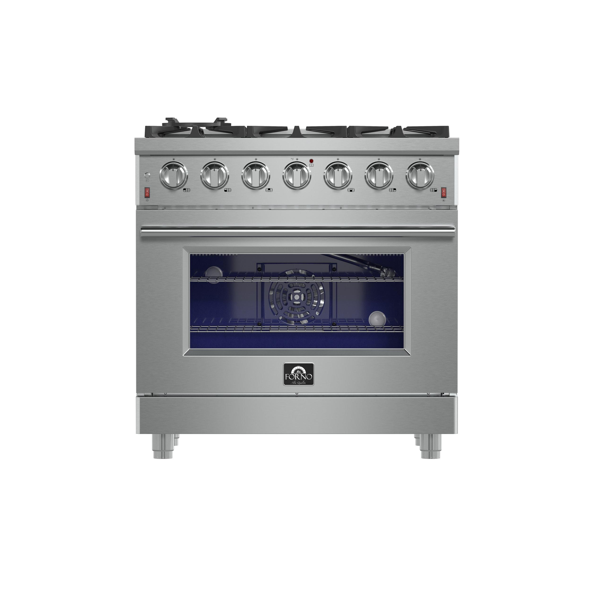 Massimo 36-inch Gas Range Stainless Steel, 6 burners, 83,000 BTU, 5.36 cu. ft., Air Fryer, Griddle