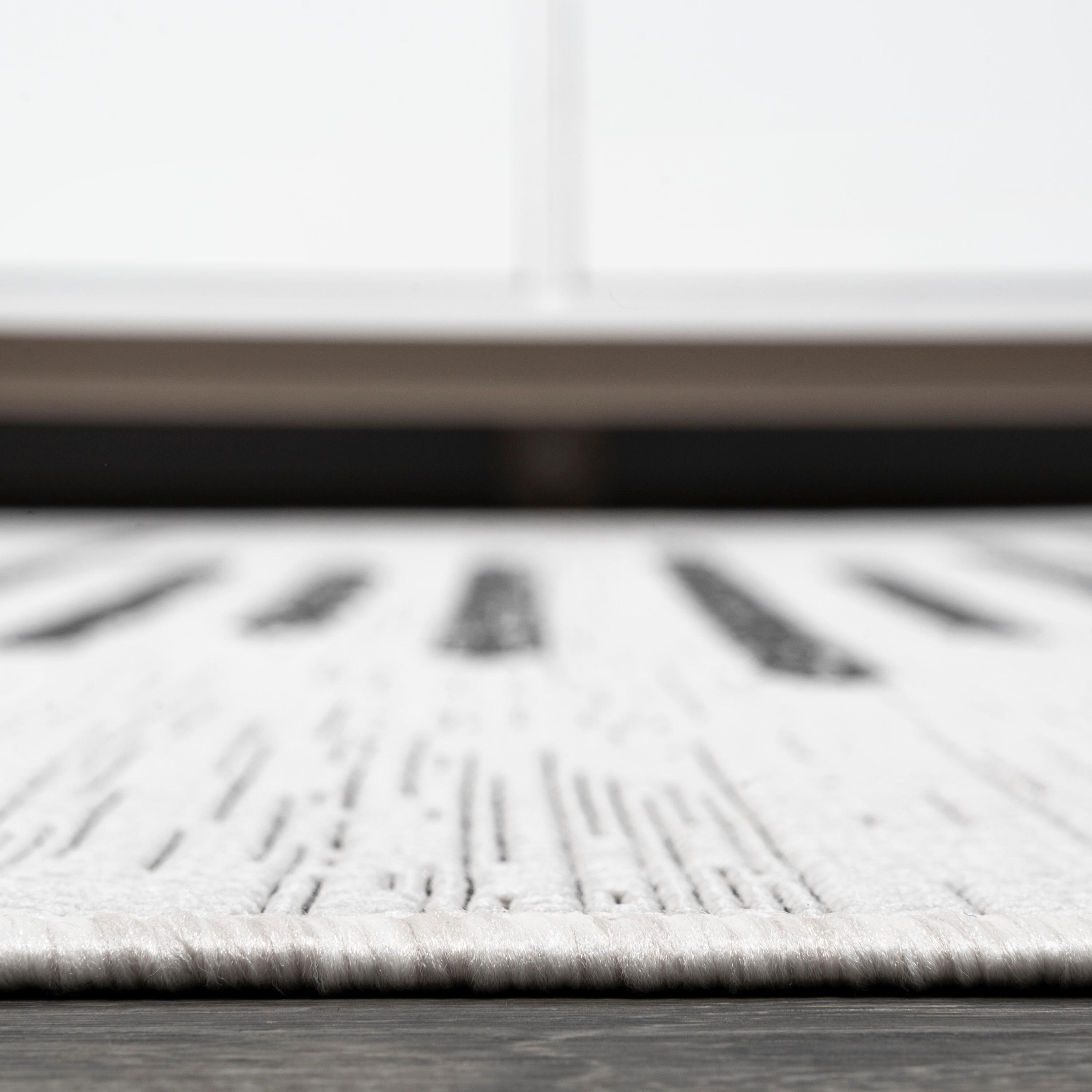 4'x6' Zolak Berber Stripe Geometric Indoor/Outdoor Area Rug, Ivory/Black - JONATHAN Y