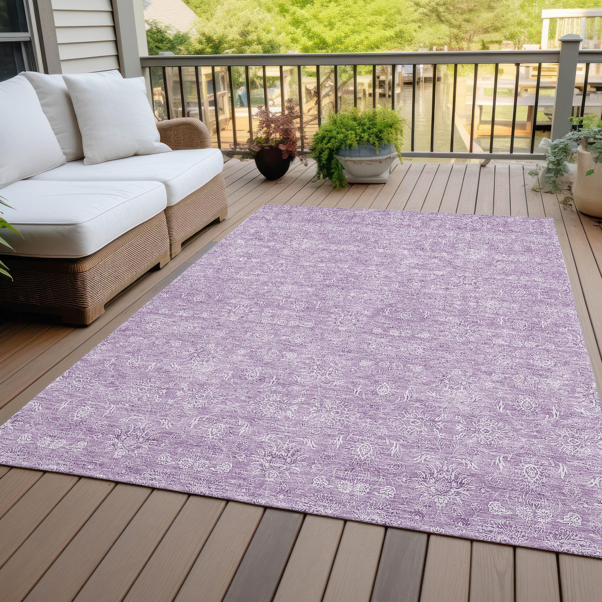 Lavender Synthetic Flat Woven Round Washable Area Rug