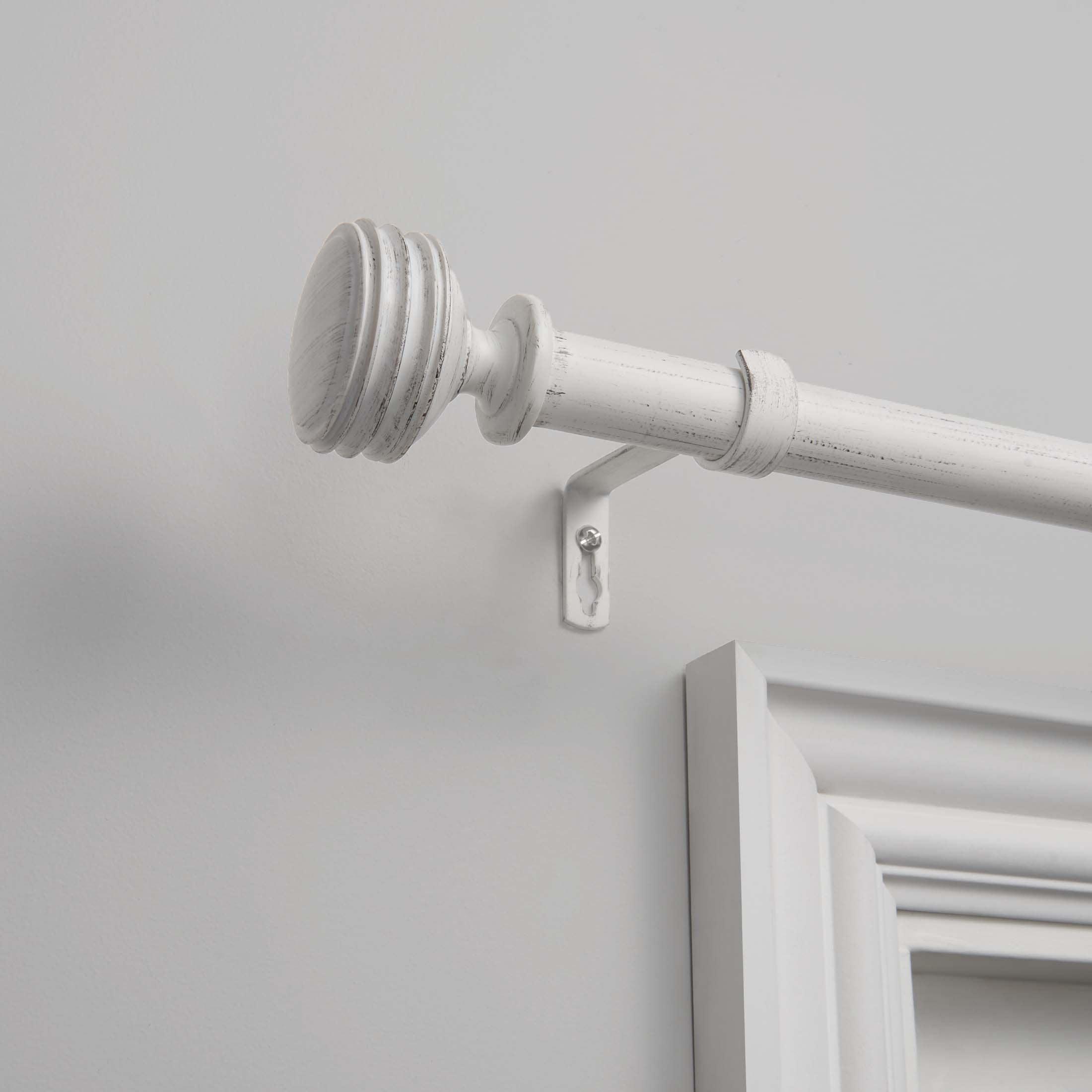 Exclusive Home 36"-72" Duke Curtain Rod - Distressed White: Iron, Single Rod, 25 lb Capacity, Rounded Cap Finial