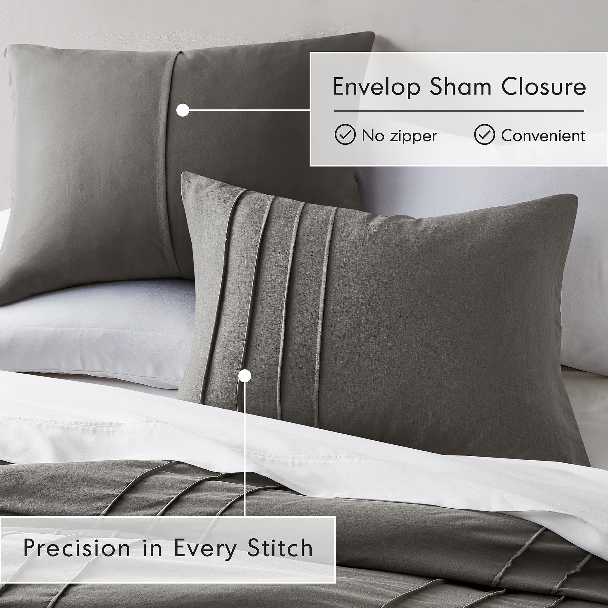 Regency Heights Twin/Twin XL Comforter Set, Boho 2-Piece Pintuck Stitching Dorm Bedding Set, Soft Washed Pleated Bed Sets with Pillow Sham Grey