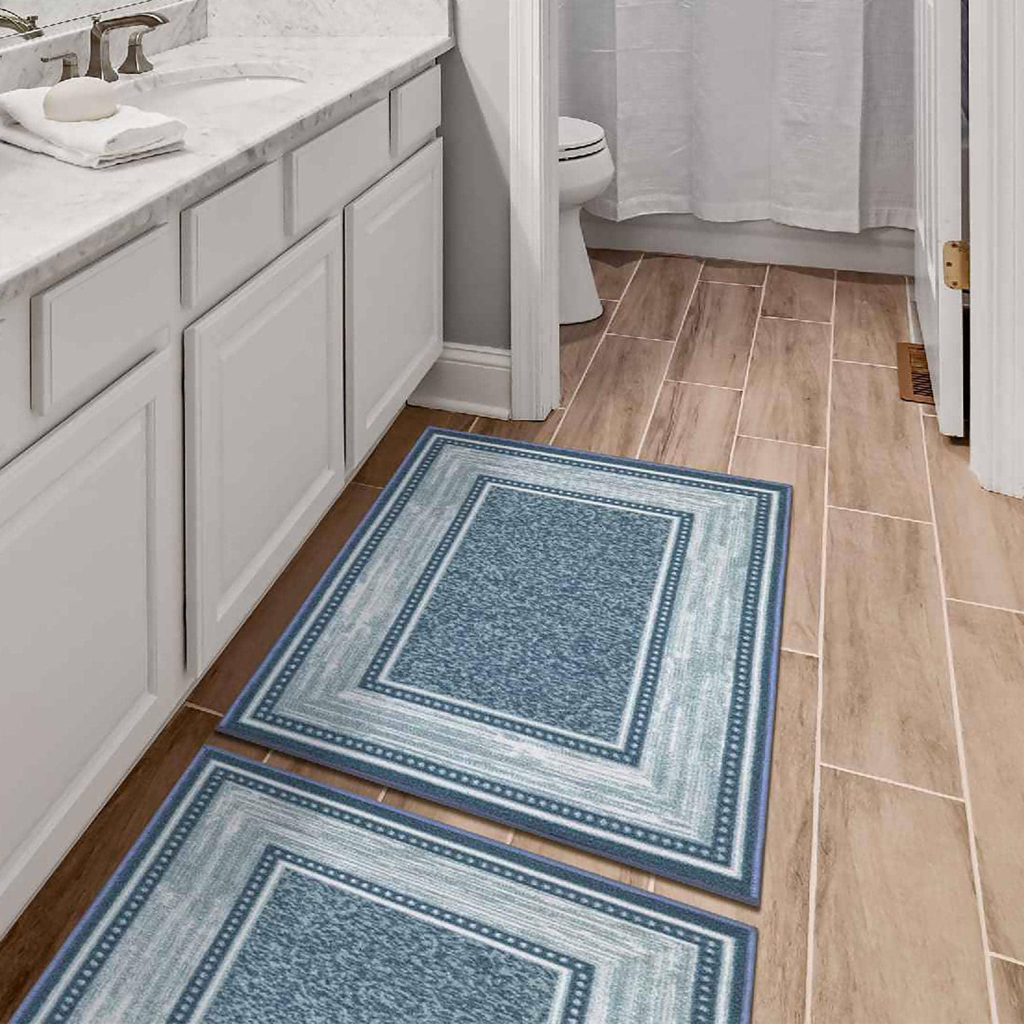 Ottomanson Machine Washable Non-Slip Rubberback Bordered 2x3 Indoor Area Rug, 2'3" x 3', Blue