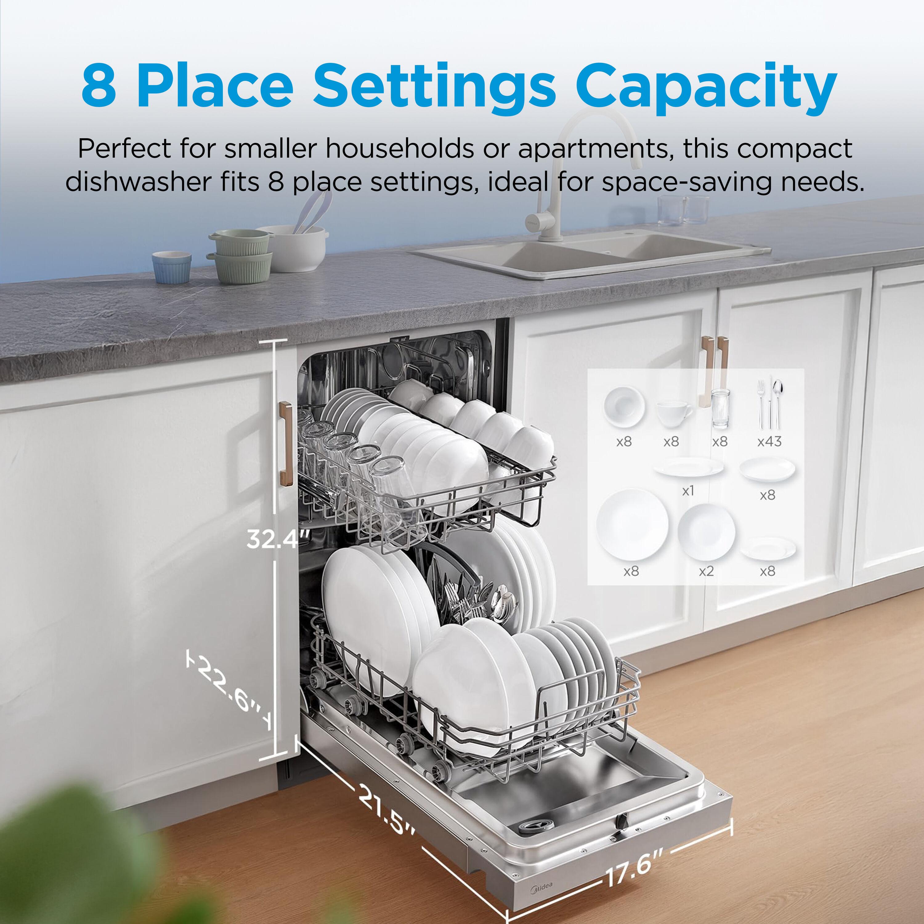 Midea Built-in Dishwasher with 8 Place Settings, 6 Washing Programs, Stainless Steel Tub, Heated Dry, Energy Star, MDF18A1AST, Stainless Steel