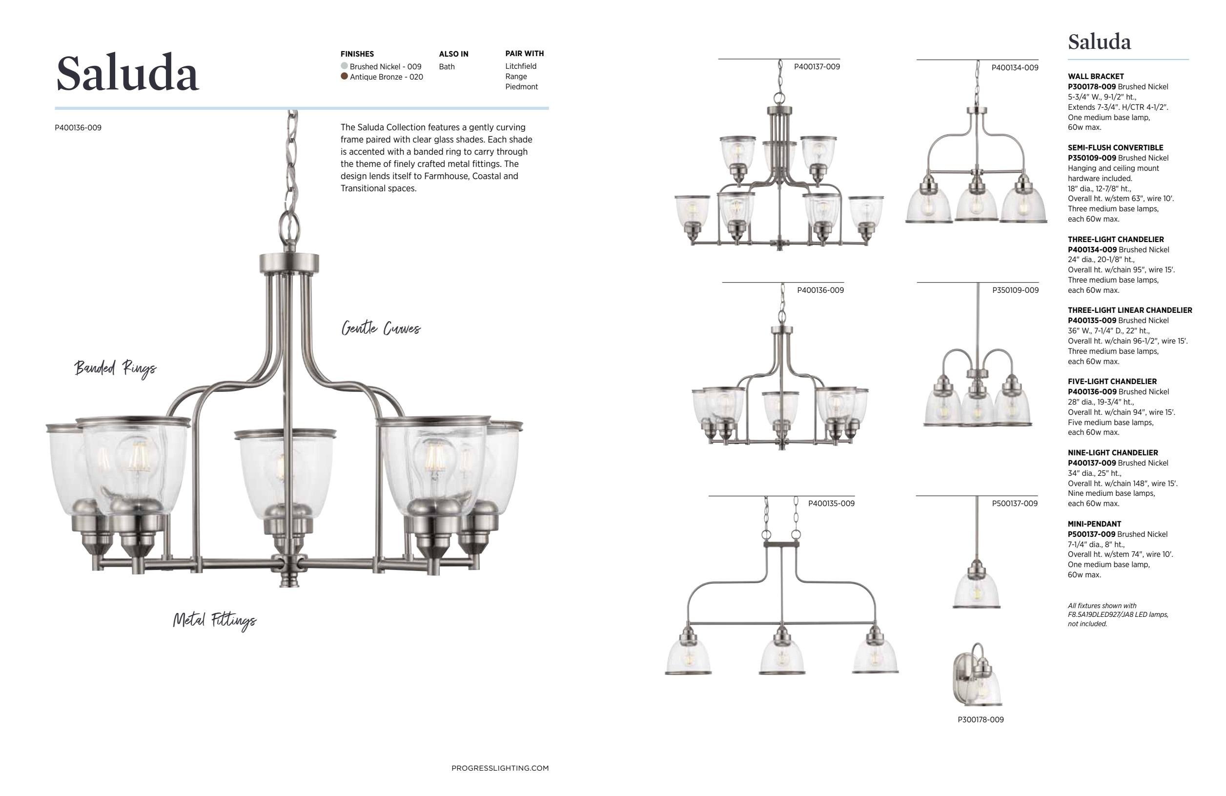 Progress Lighting Saluda 1-Light Mini-Pendant, Brushed Nickel, Clear Glass Shade