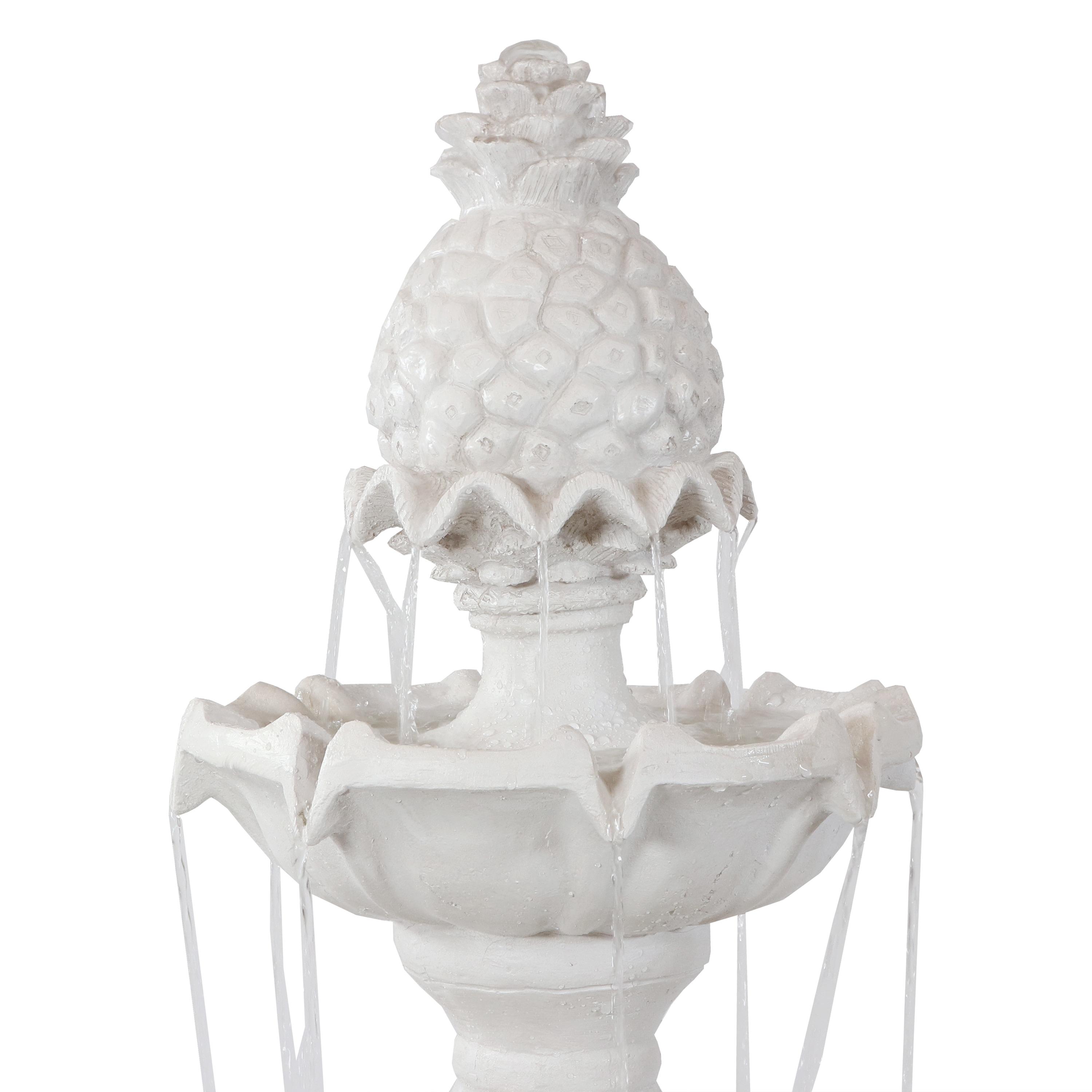 Sunnydaze Electric Fiberglass 3-Tier Welcome Pineapple Top Outdoor Water Fountain - 57" - White