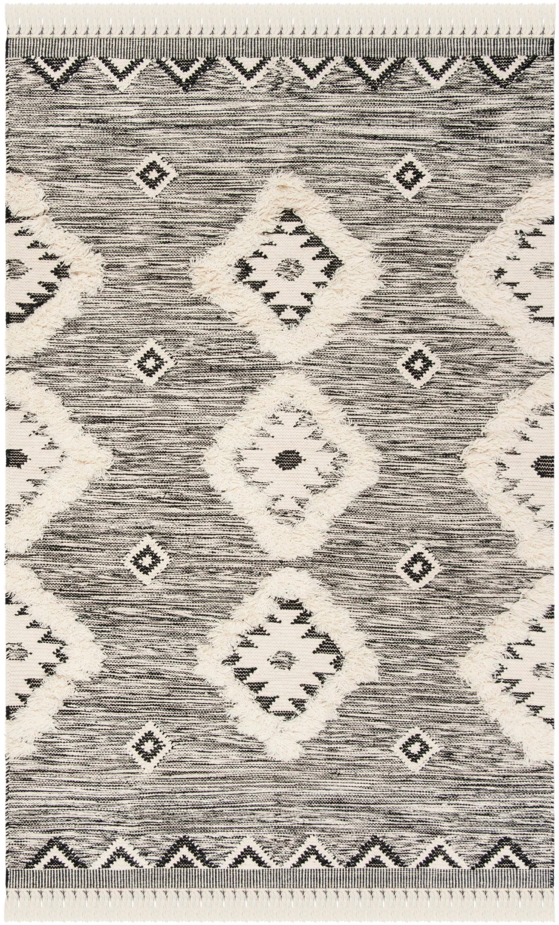 Kenya KNY906 Hand Knotted Area Rug - Black/Ivory - 5'x8' - Safavieh.