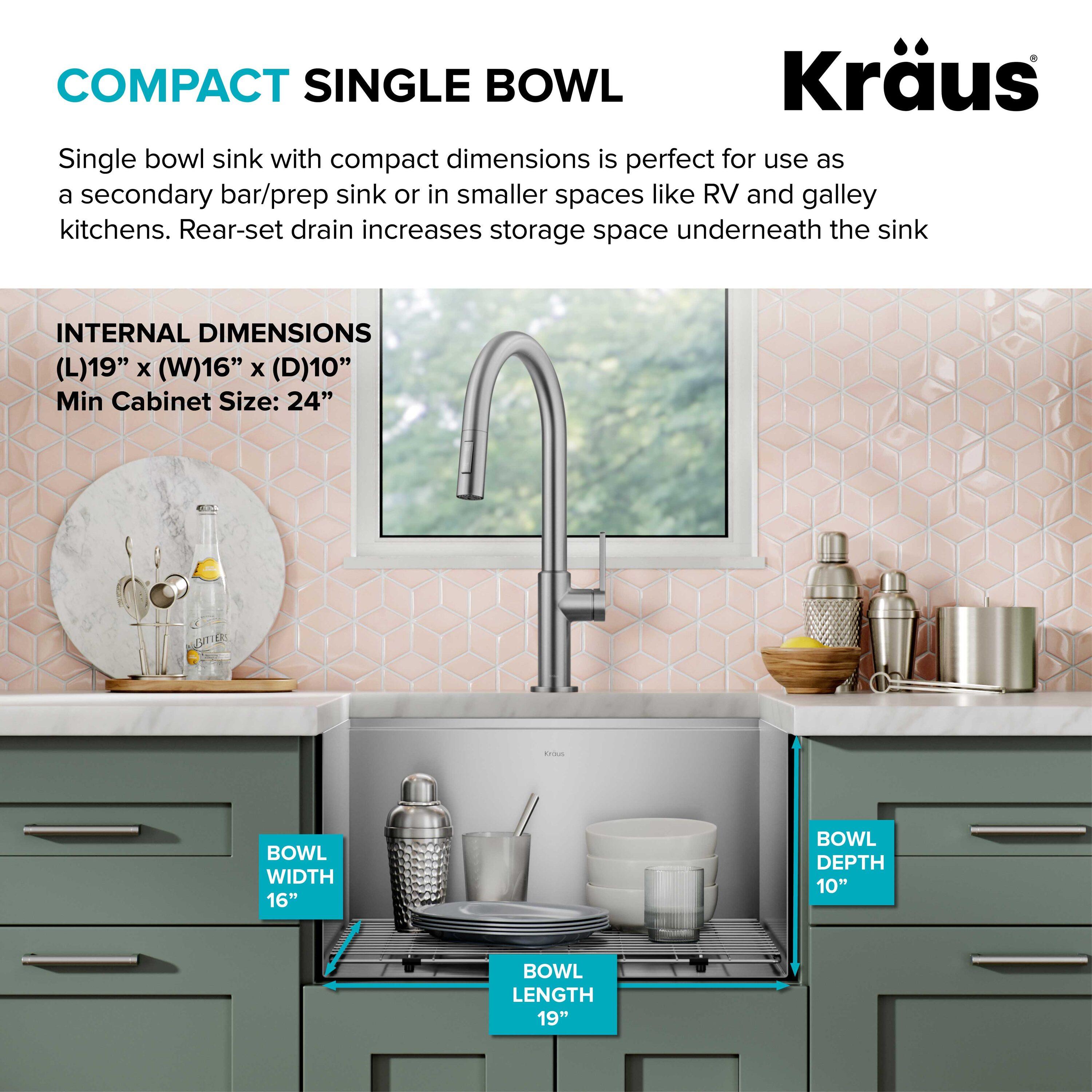 KRAUS Kore™ 21" L Undermount Workstation 16 Gauge Stainless Steel Single Bowl Kitchen Sink with Accessories