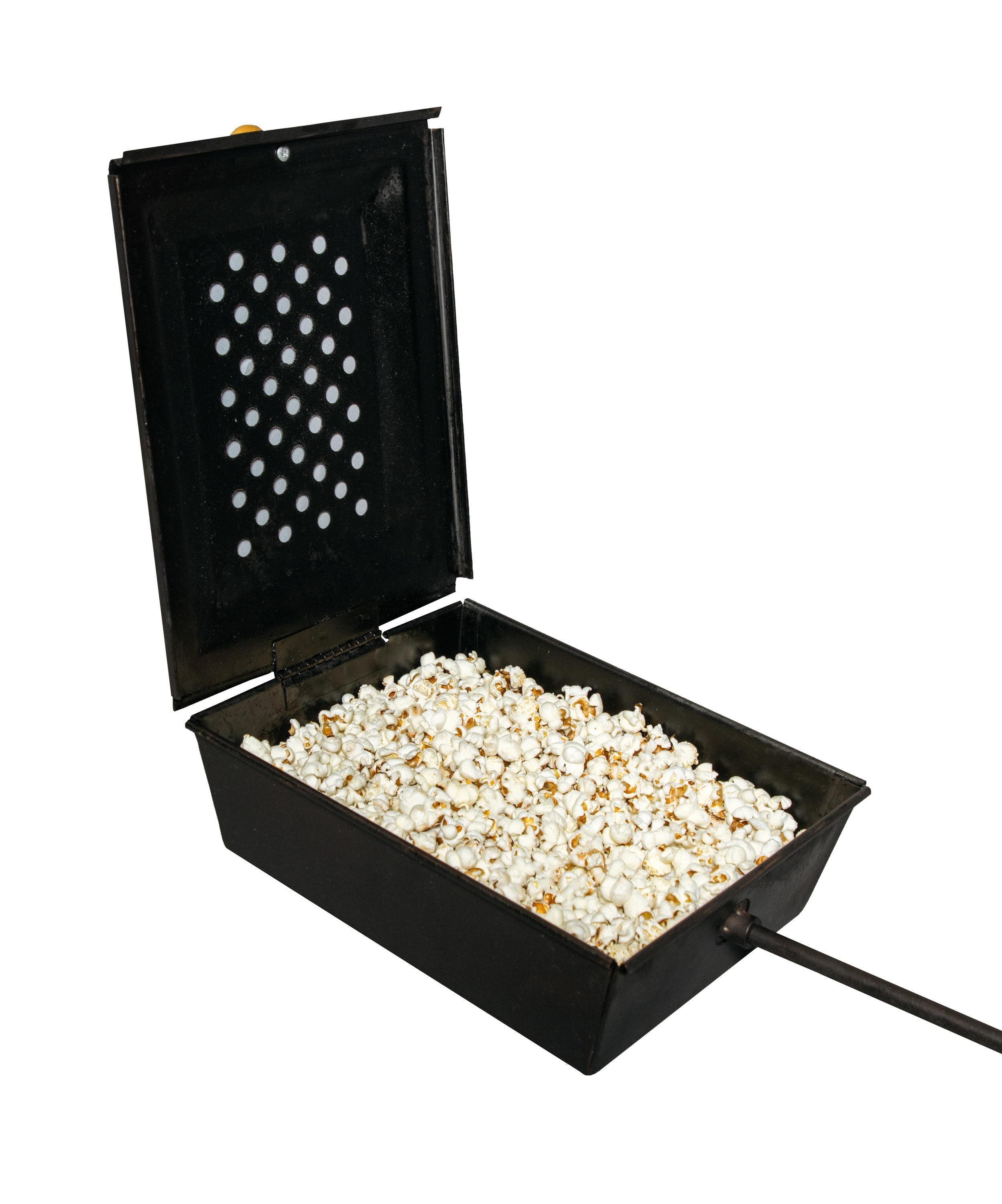 Portable Black Cast Iron Campfire Popcorn Popper with Wooden Handle
