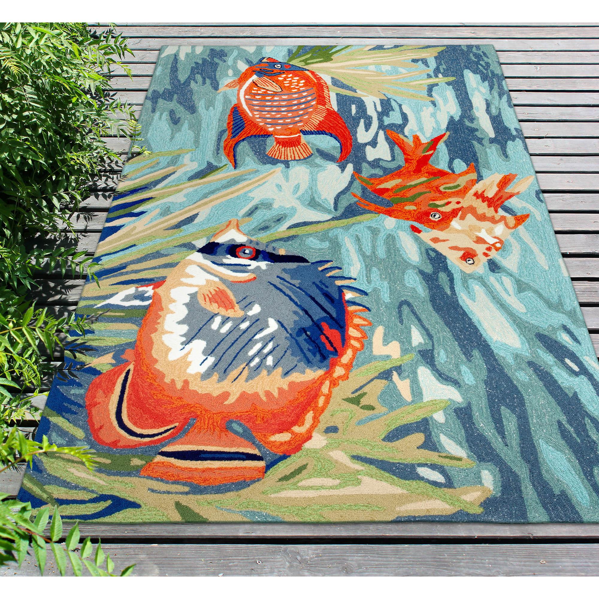 Liora Manne Ravella Tropical Fish Indoor/Outdoor Rug Ocean 8'3" x 11'6"