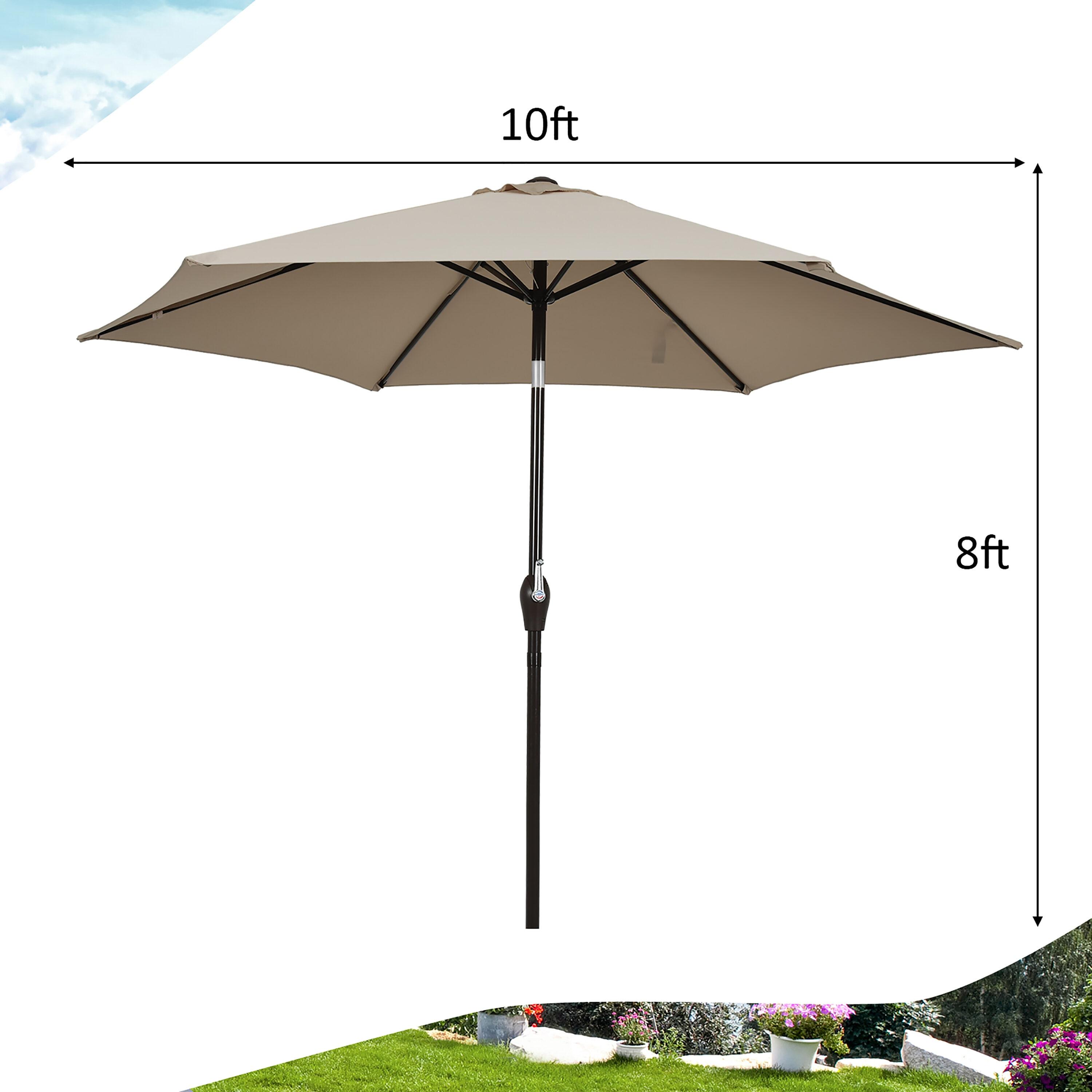 Costway 10Ft Outdoor Market Patio Table Umbrella Push Button Tilt Crank Lift Tan