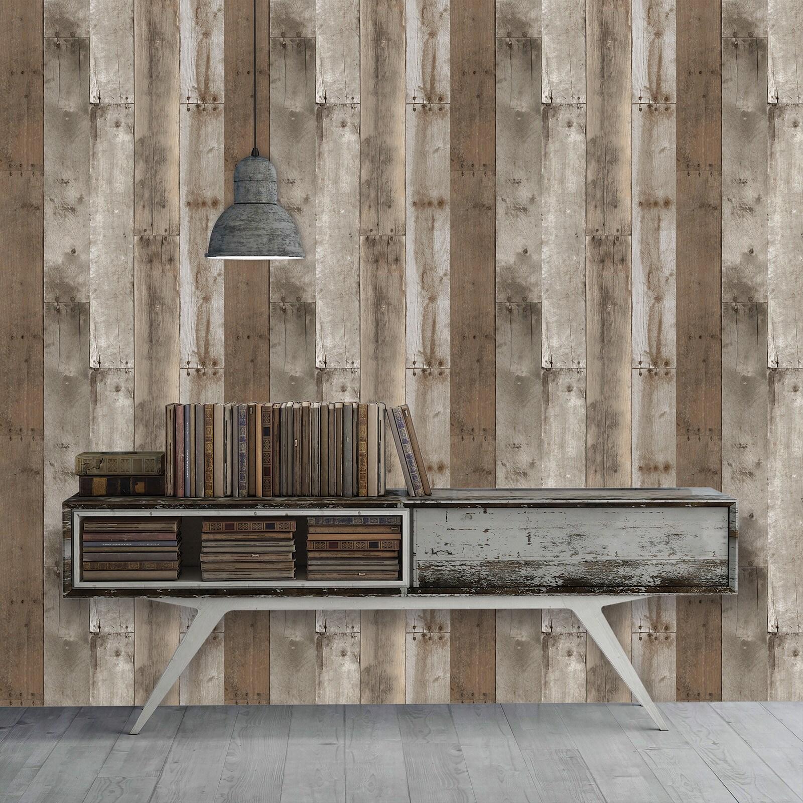 Tempaper Repurposed Wood Weathered Peel and Stick Wallpaper, 20.5" x 16.5'
