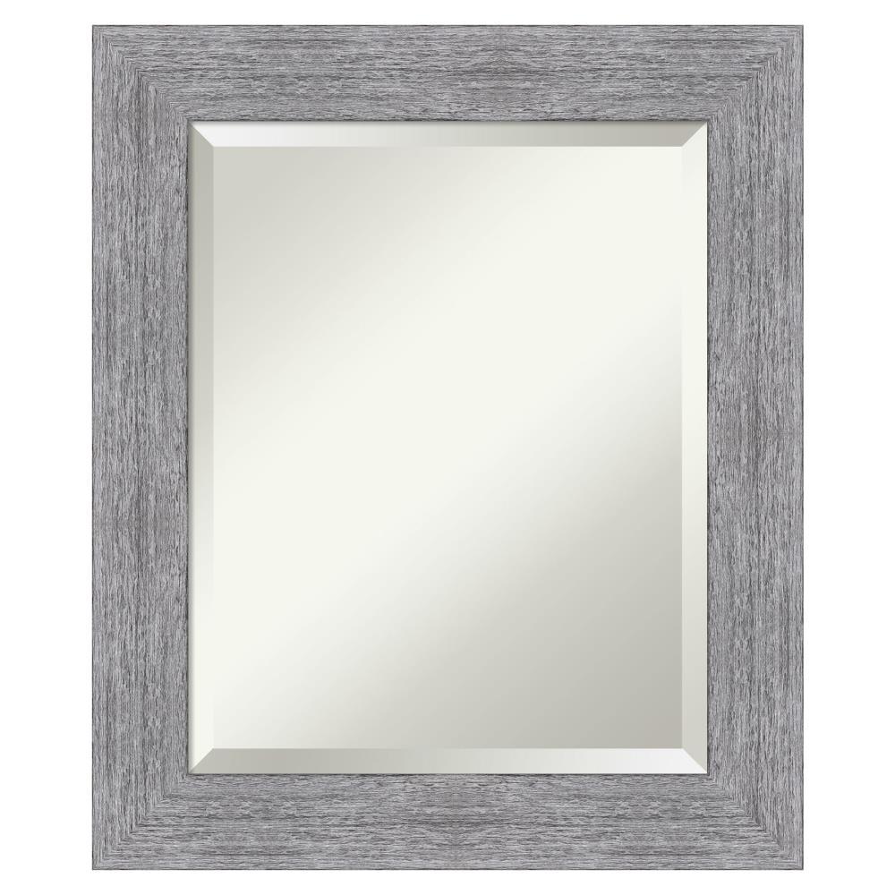 Amanti Art Beveled Bathroom Wall Mirror - Bark Rustic Char Frame Bark Rustic Grey Outer Size: 21 x 25 in Silver, Brown, Grey