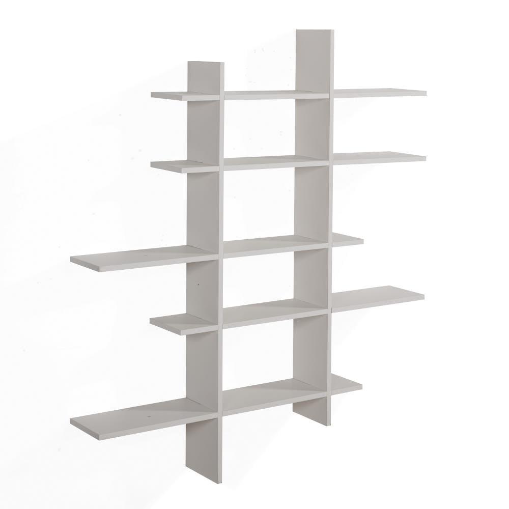 Danya B. 51" x 45" Five Tier Asymmetric Shelf White - Laminated, Interlocking, MDF Composite