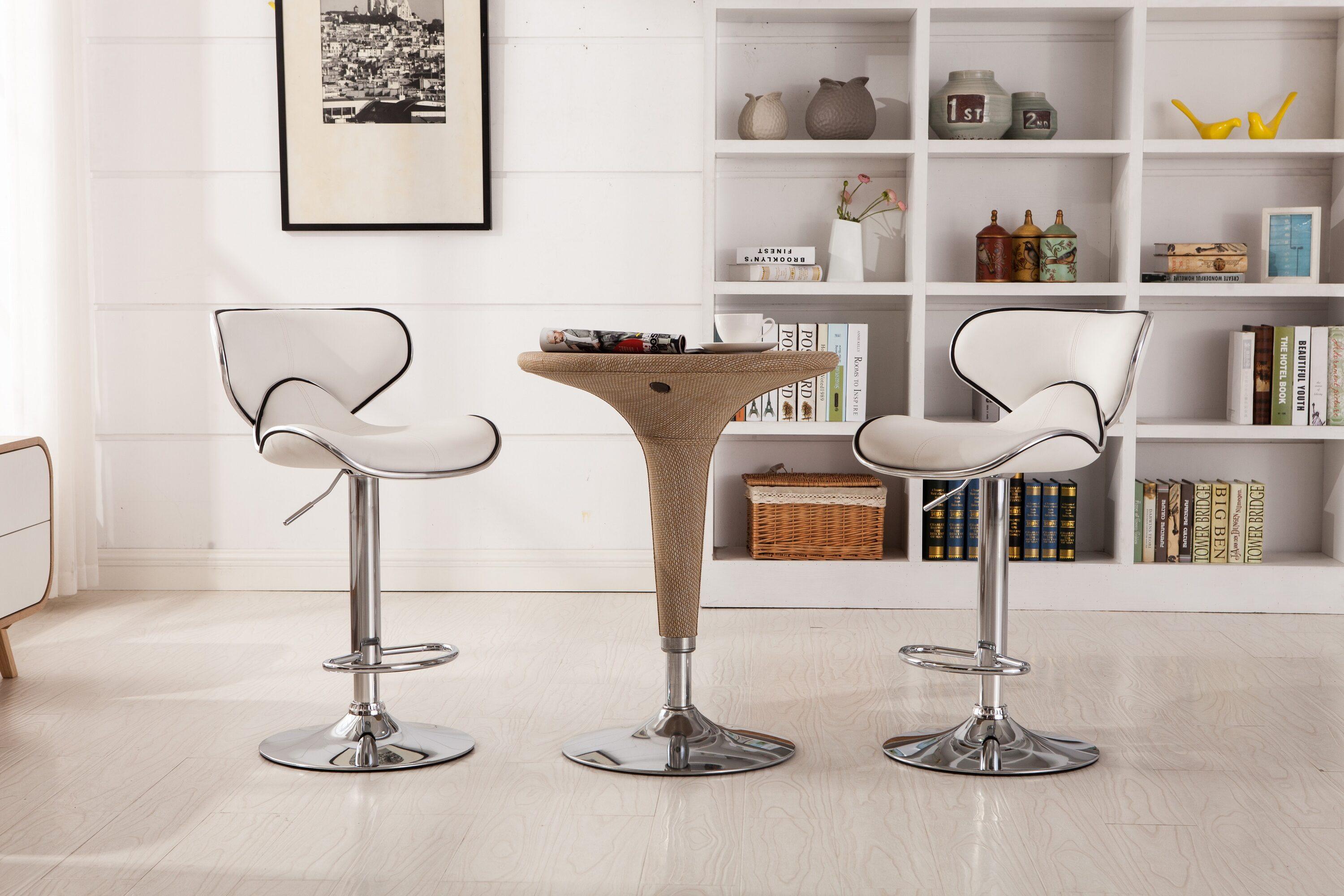 Roundhill Furniture Masaccio Faux Leather Airlift Adjustable Swivel Barstools, White, Set of 2