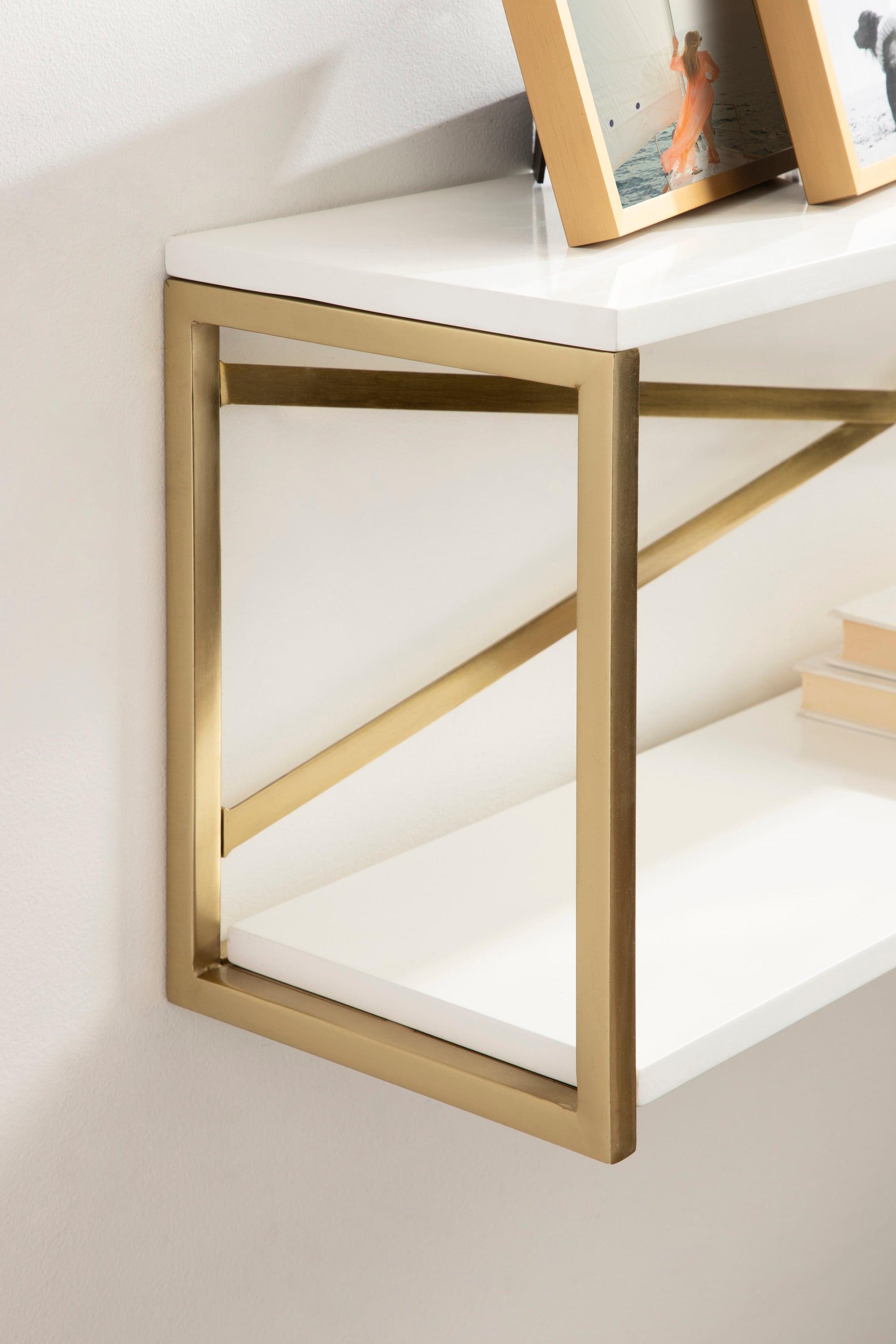 Kate & Laurel All Things Decor 36"x12"x8" Ascott 2-Tier Wall Shelf White - Modern Glam Decor, Keyhole Hangers