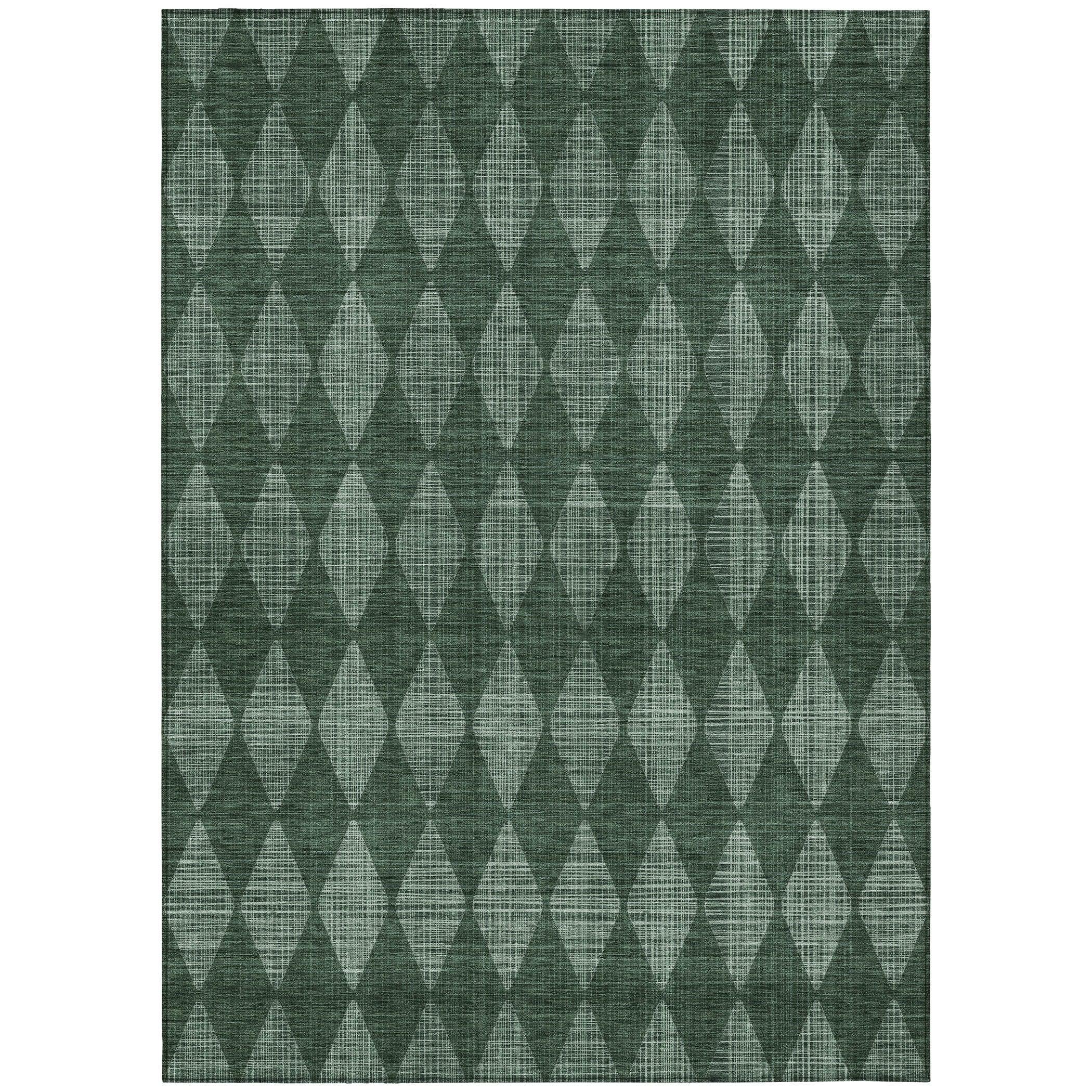 Olive Diamond Pattern Indoor Outdoor Area Rug 5' x 7'6"