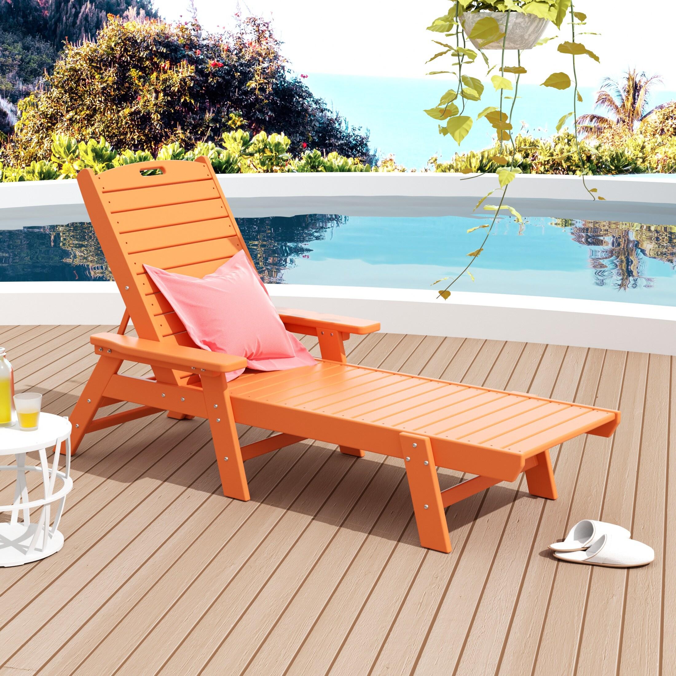 Polytrends  Laguna Hdpe All Weather Outdoor Patio Pool Reclining Chaise Lounge Orange