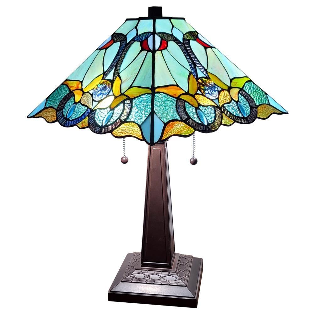Amora Lighting Tiffany Style Table Lamp 20" Tall Stained Glass White Decor Nightstand Bedroom Handmade Gift