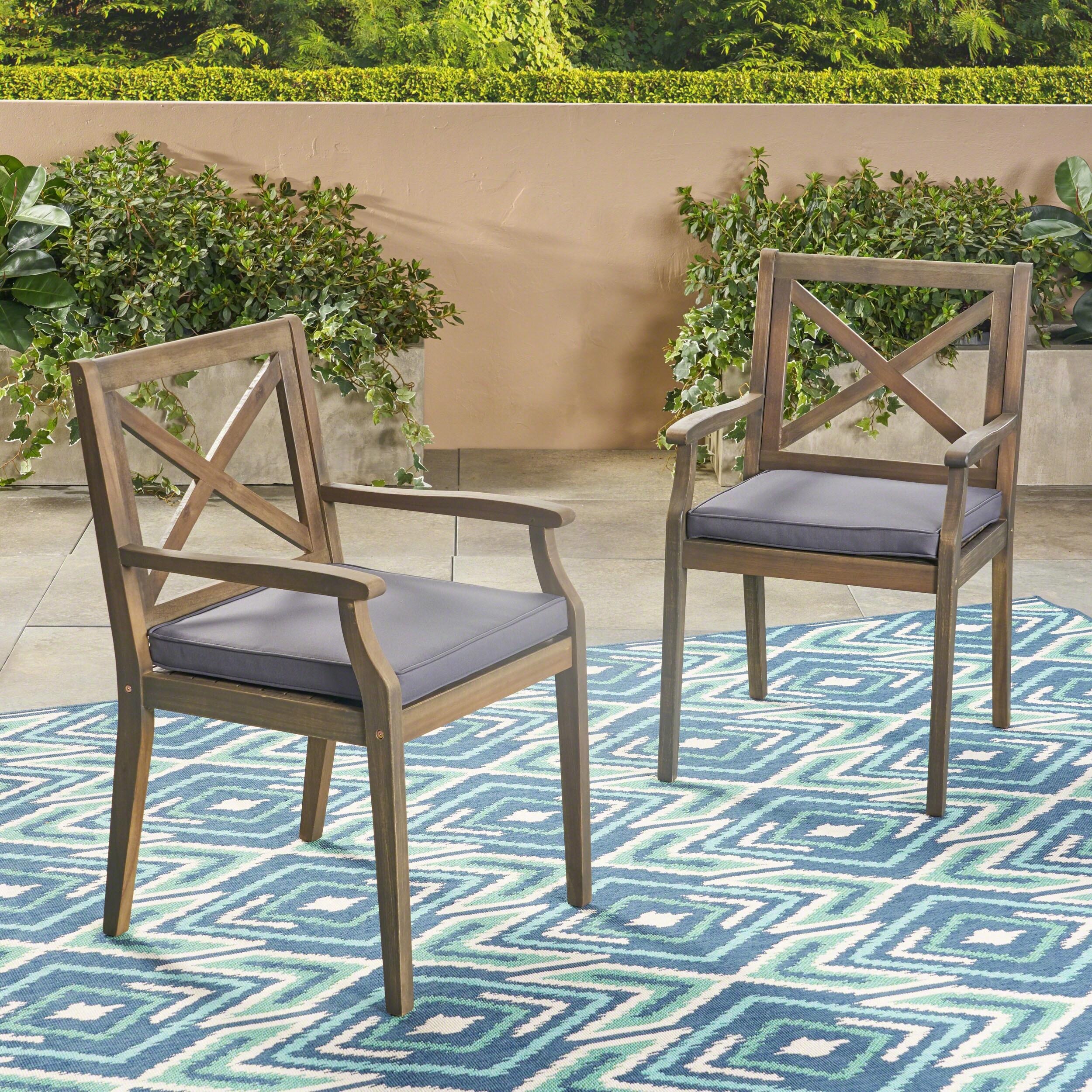 Gracie Oaks Outdoor Acacia Wood Patio Armchair,for Backyard, Poolside, Garden (Set of 2)