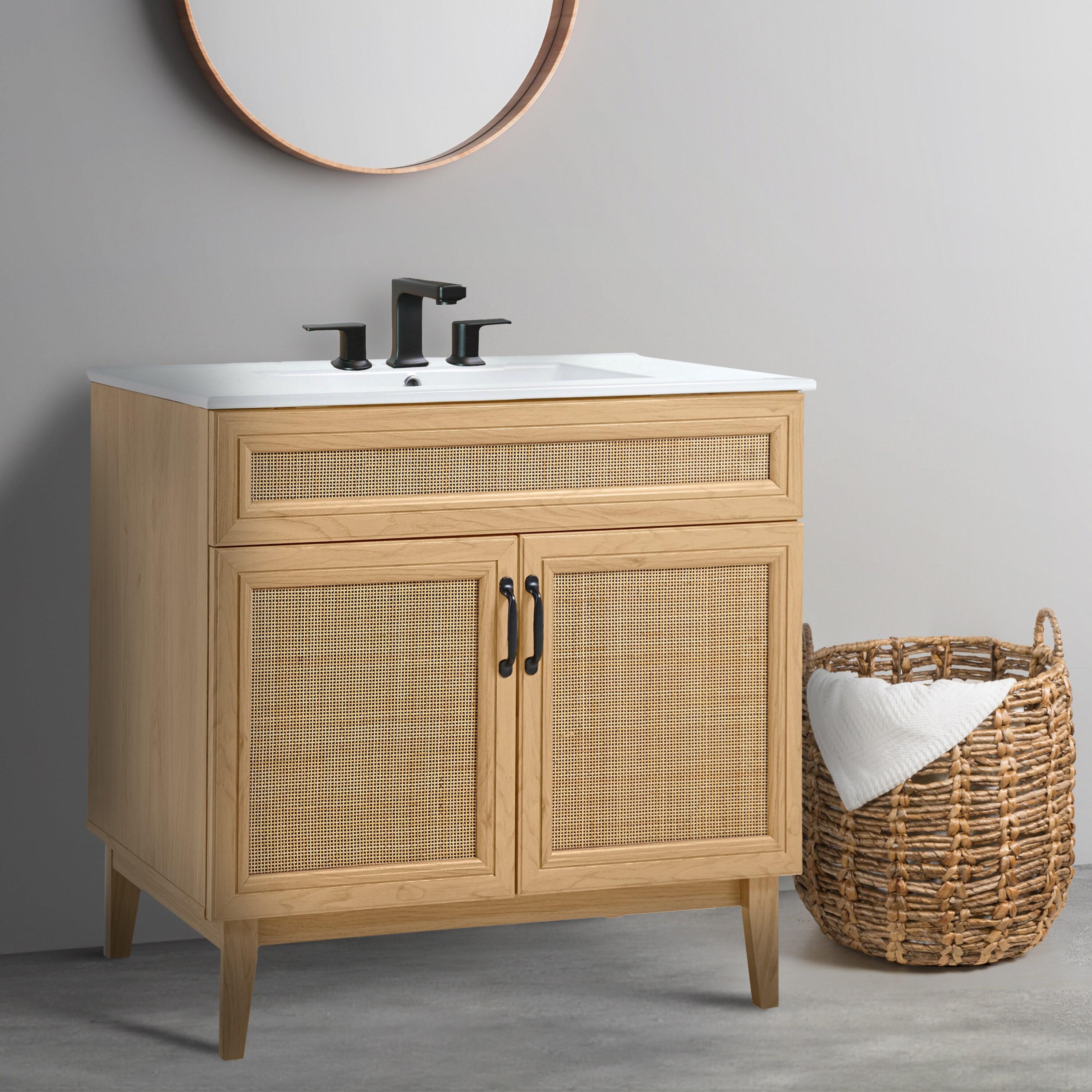 Javer 36" Rattan Modern Farmhouse 2-Shelf Bath Vanity Cabinet Only (Sink Basin not Included)