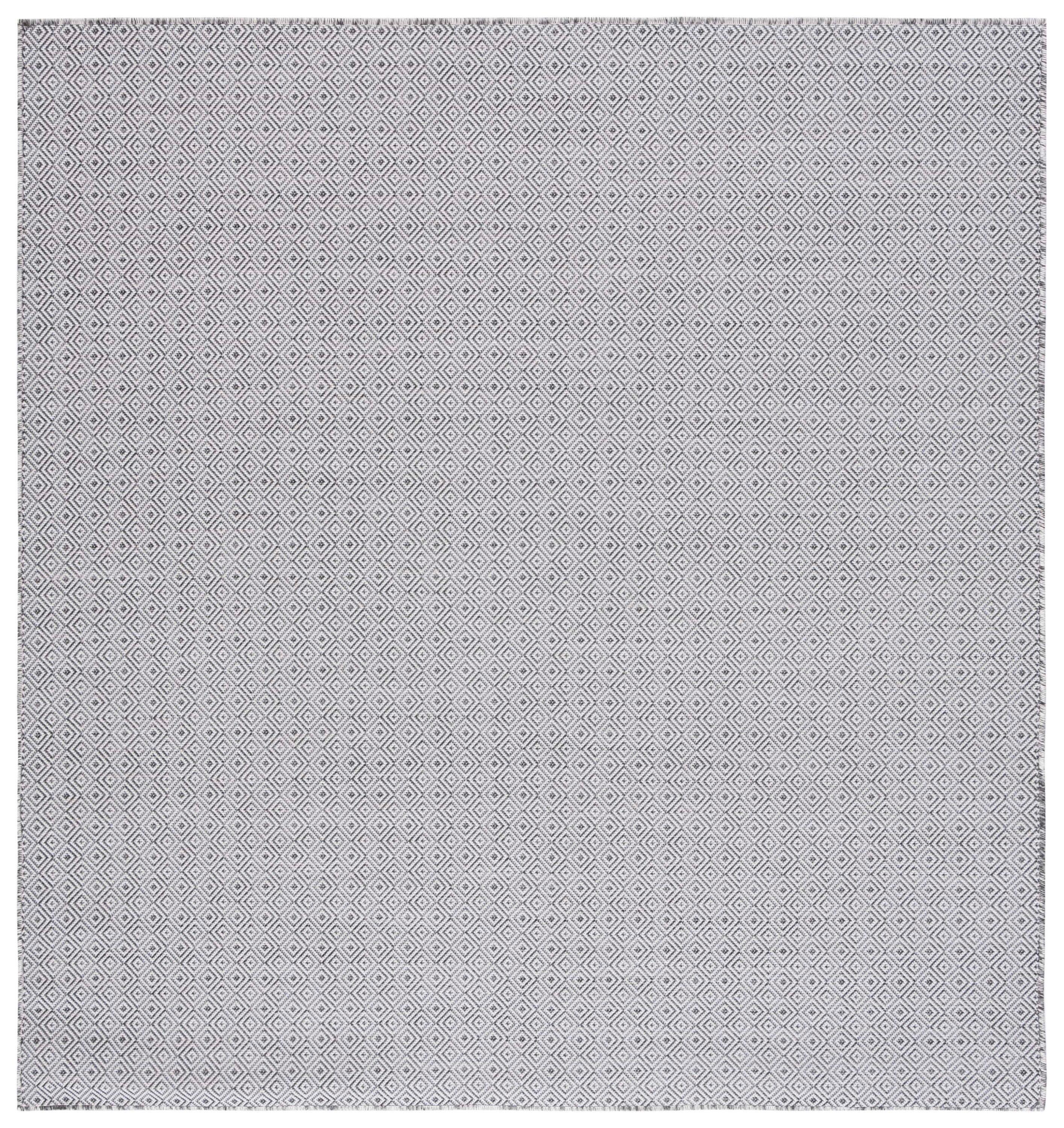 Hampton HTN230 Indoor/Outdoor Machine Made Area Rug - 6'5"x6'5" - Ivory/Black - Safavieh
