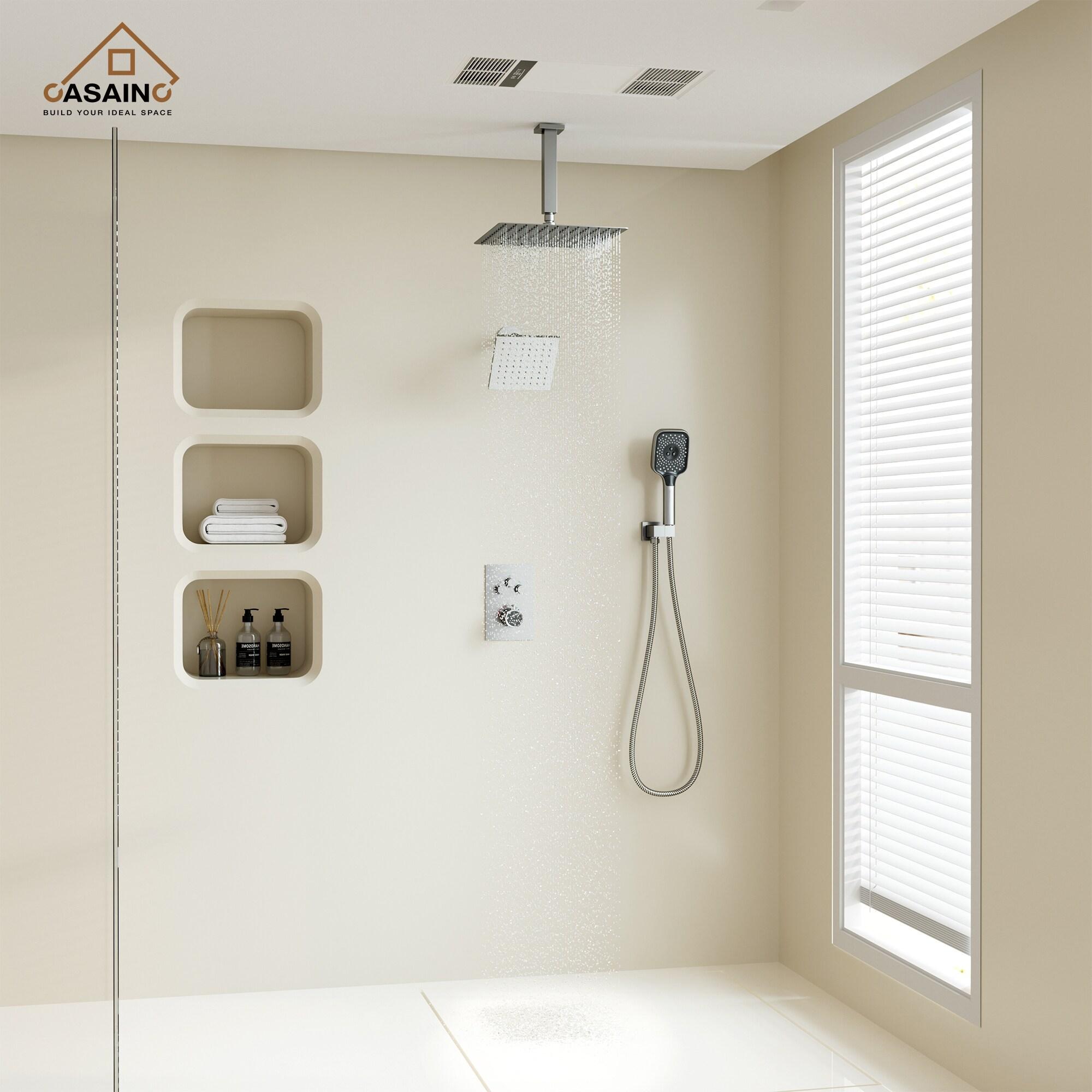 Rainfall Symphony 12inch 3-Function Dual Shower Head Thermostatic Shower System with 3 Sprays Handheld